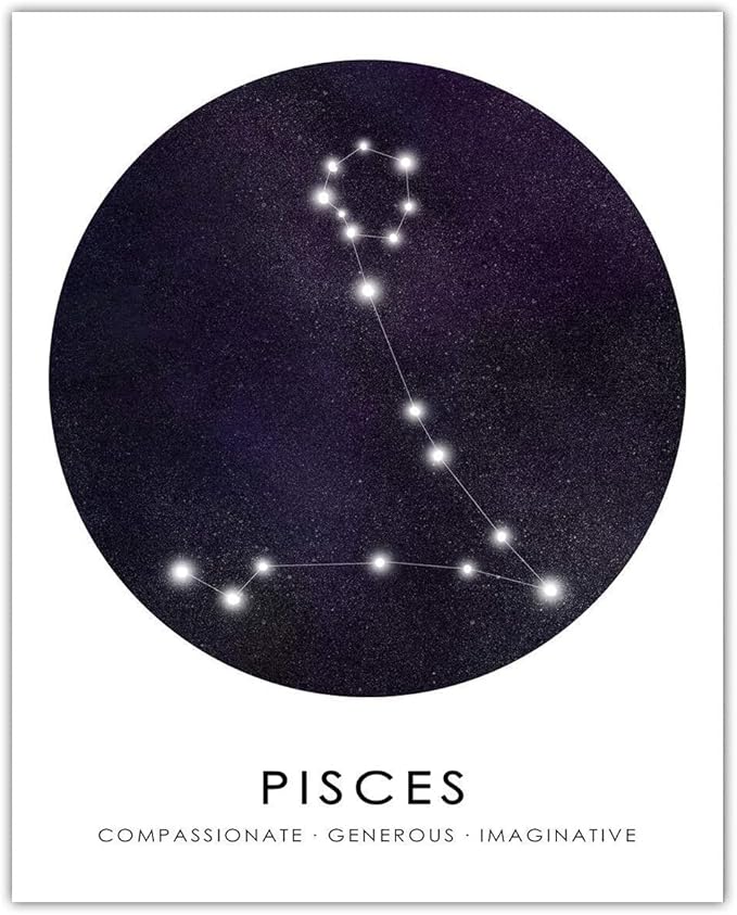 Buzz Unplugged Pisces Zodiac Astrology Poster: Unique Astronomy Boho Wall Art Poster for Home, Office, Bedroom & Living Room Decor - Unframed Posters 8x10