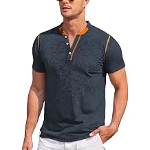 Mens Muscle Henley Shirts Lightweight Workout T-Shirt Gym Tee Athletic Short Sleeve with Button