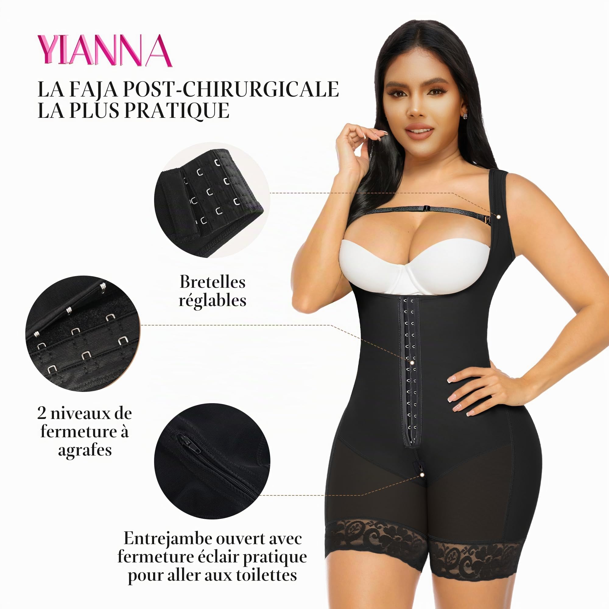 YIANNA Body Gainant Femme Ventre Plat Combinaison Gainante Sculptant Gaine Amincissante Invisible Faja Colombiana Corset Minceur Shapwear Noir M 7289