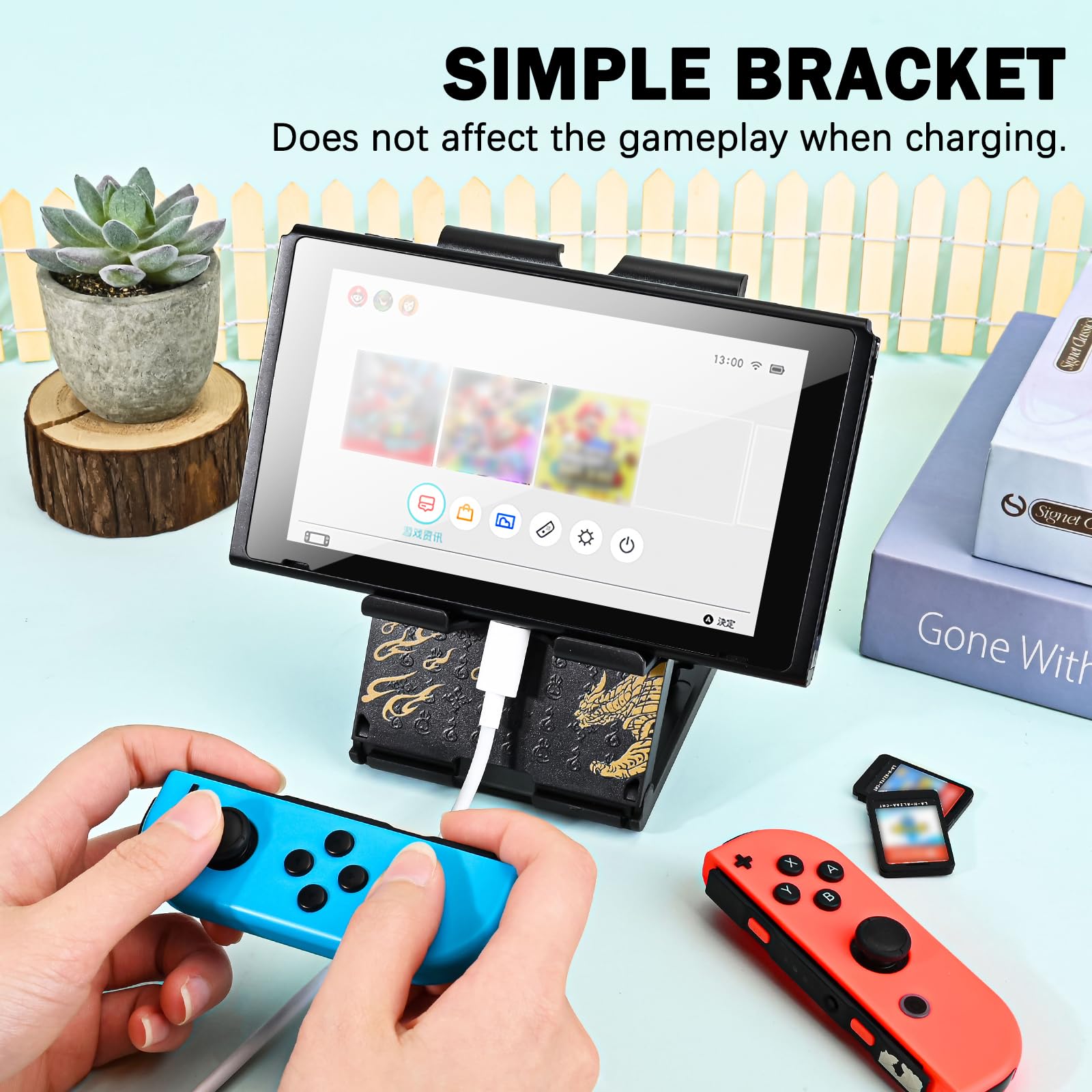 DLseego Ständer für Switch/Lite/OLED, Verstellbarer Switch Playstand, Tragbarer, Klappbarer Halter mit Spielkartenschlitz, Rutschfester Switch-Ständer,Drache