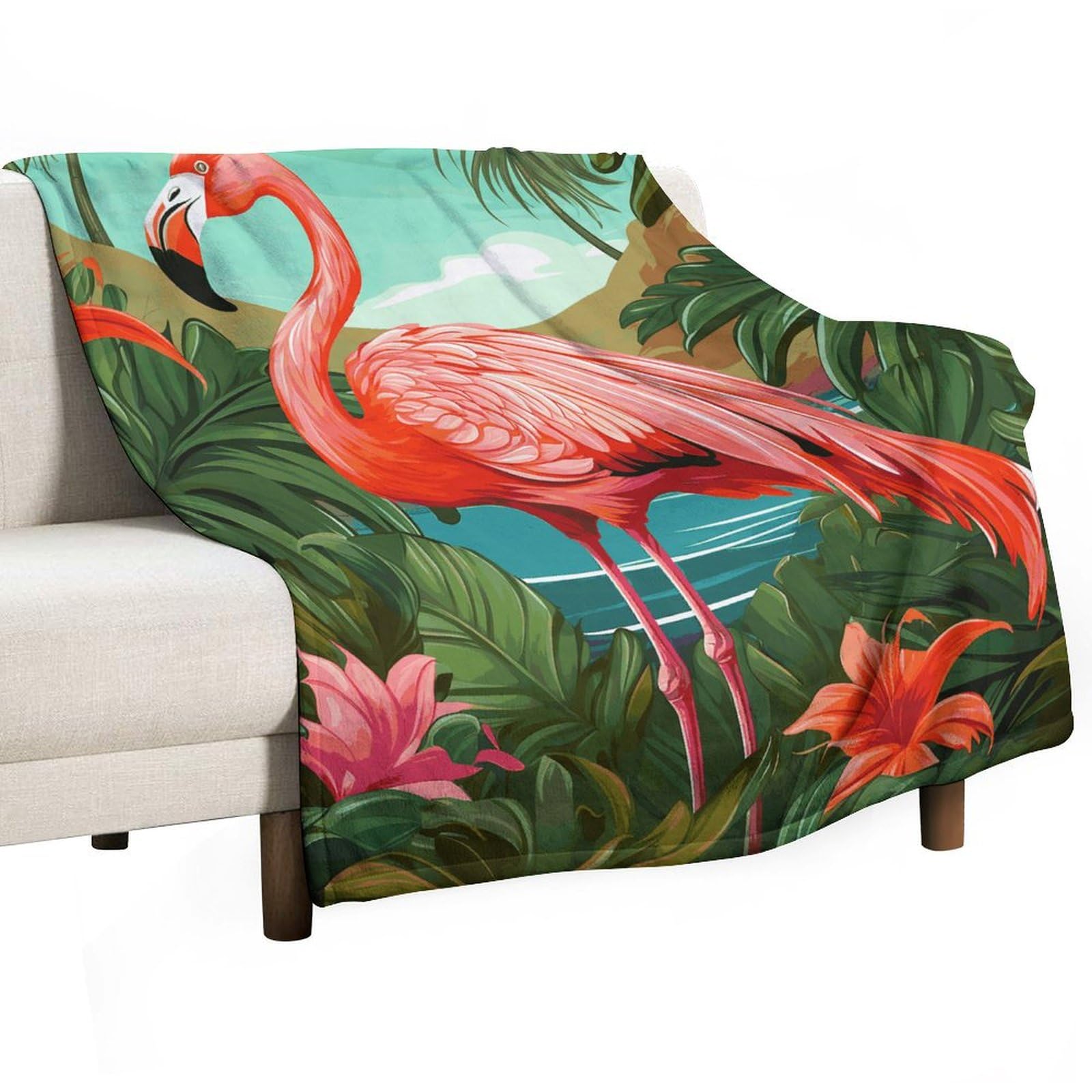 Couverture flanelle douce jeté de lit imprimé tropical flamant rose 177x203cm