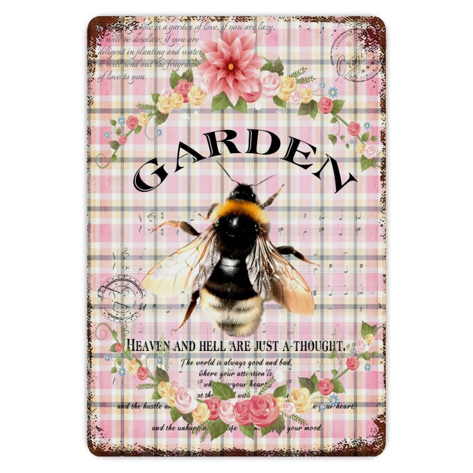 ENEDNATE Bee Garden Metal Tin Sign 8x12 inch Business Retail Store Home Restaurant Bar Wall Decor Art Sign Post
