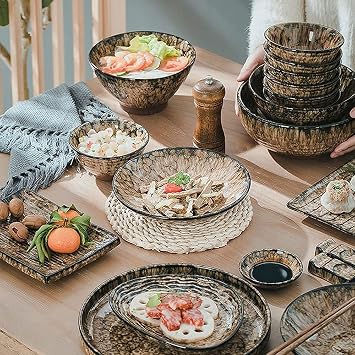 Leopard Glaze Dinnerware Sets, Japanese Creative Plate and Bowl Sets, Dish Set Service for 8 for 2, 6, 10 People, Microwave Oven Dishwasher Safe, High-end Ceramic Kitchen Plate Set(37Pcs)