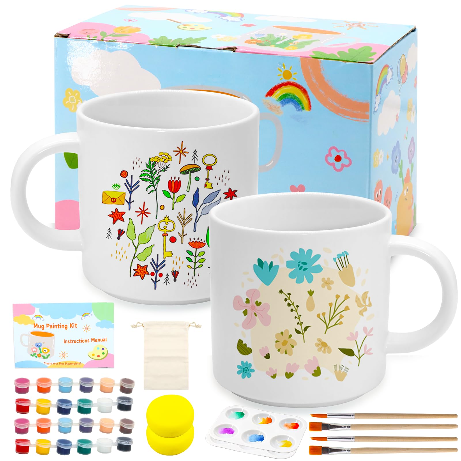 Scettar Paintable Mug Kit, Tazze da Dipingere Kit, Set di Ceramica Fai Da Te, Include Tazze, Colori, Pennelli, Spugne, Tavolozze, Borsa Portaoggetti, Manuale di Istruzioni, Regalo Creativo per Adulti