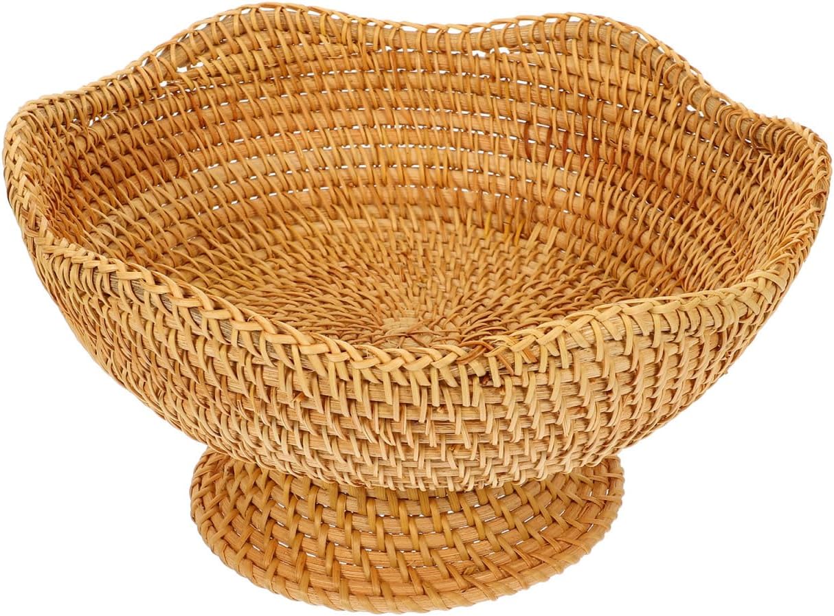 Zerodeko Small Round Hand-Woven Rattan Fruit Basket 9.84 Inch Tabletop Organizer for Kitchen Counter Key Storage and Snack Holder