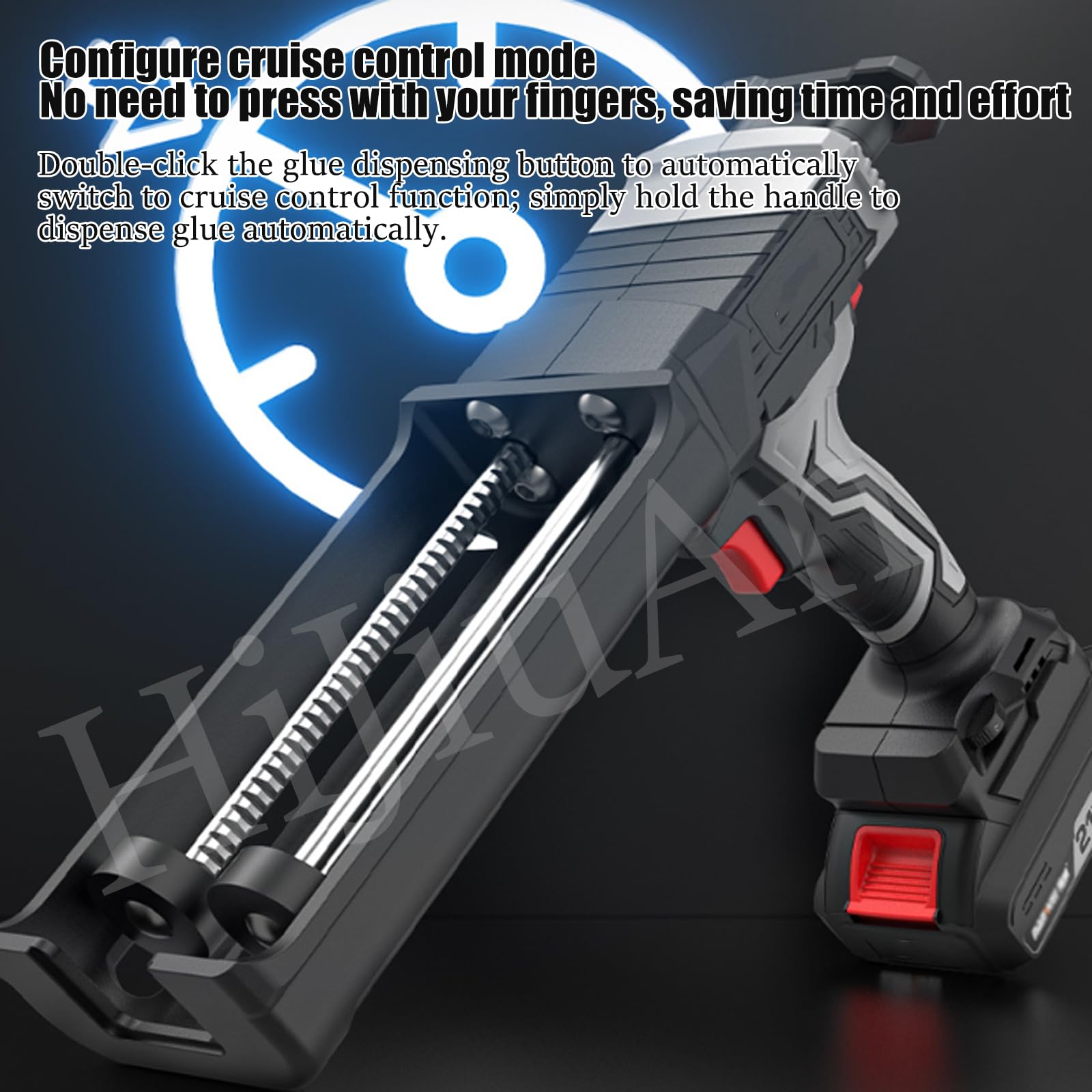 Pistola per sigillatura senza fili, kit di pistola adesiva elettrica a doppio tubo con 6 velocità regolabili, batteria da 2500 mAh e luce LED, funzione di controllo della velocità di crociera per