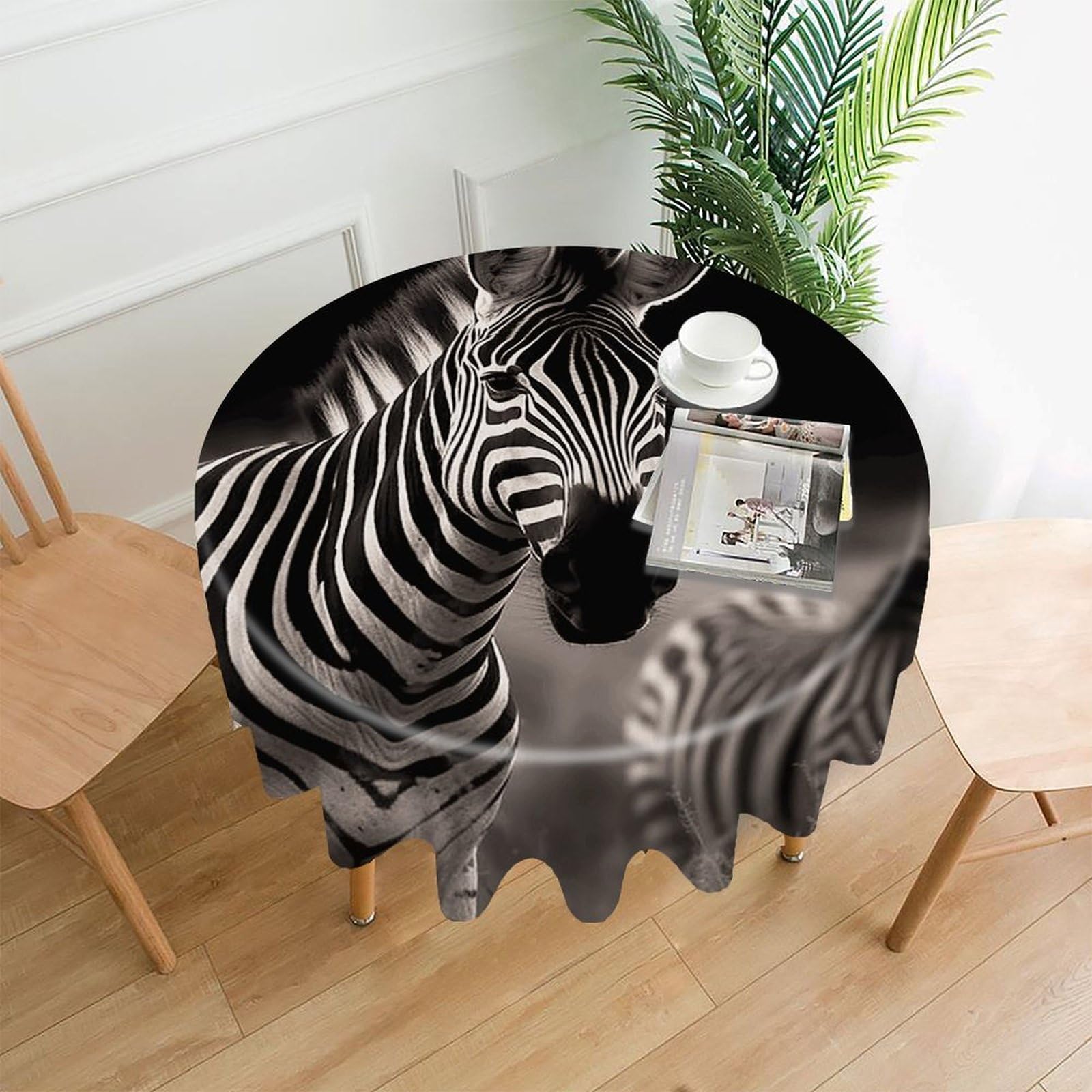 VstaDank Wild Animals Zebra Tablecloth Easy to Clean Polyester Round Table Cover Washable Round Table Cloth Wrinkle-Free Circle Decoration Tablecloth for Kitchen Dining Room 60"