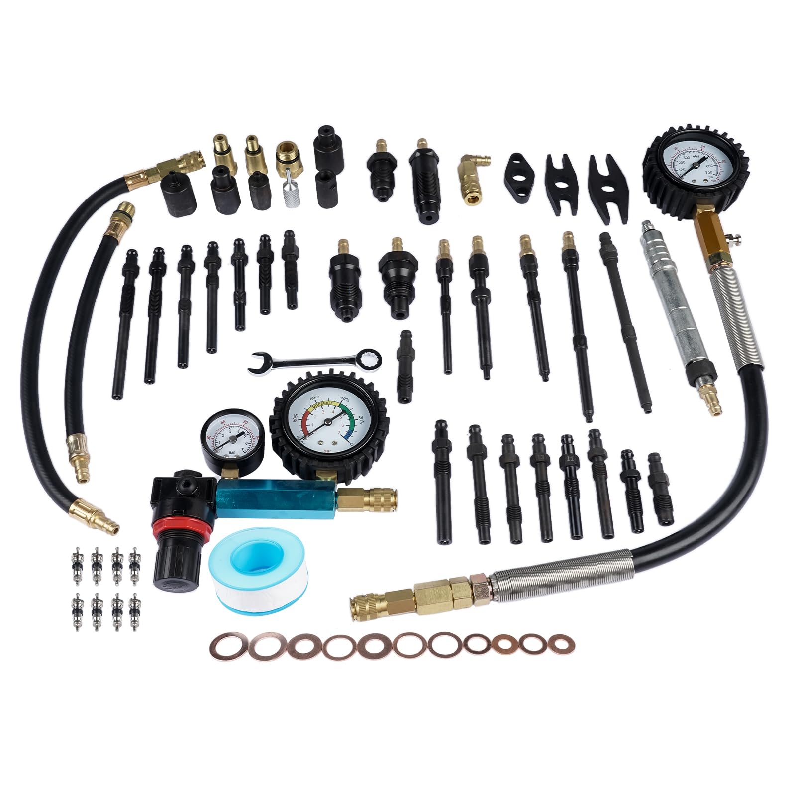 46 Pezzi Tester di compressione e Perdite per Motori a Benzina & Diese compatibile con motori diesel e benzina per la maggior parte delle auto, camion, moto (scatola blu) Hopzty