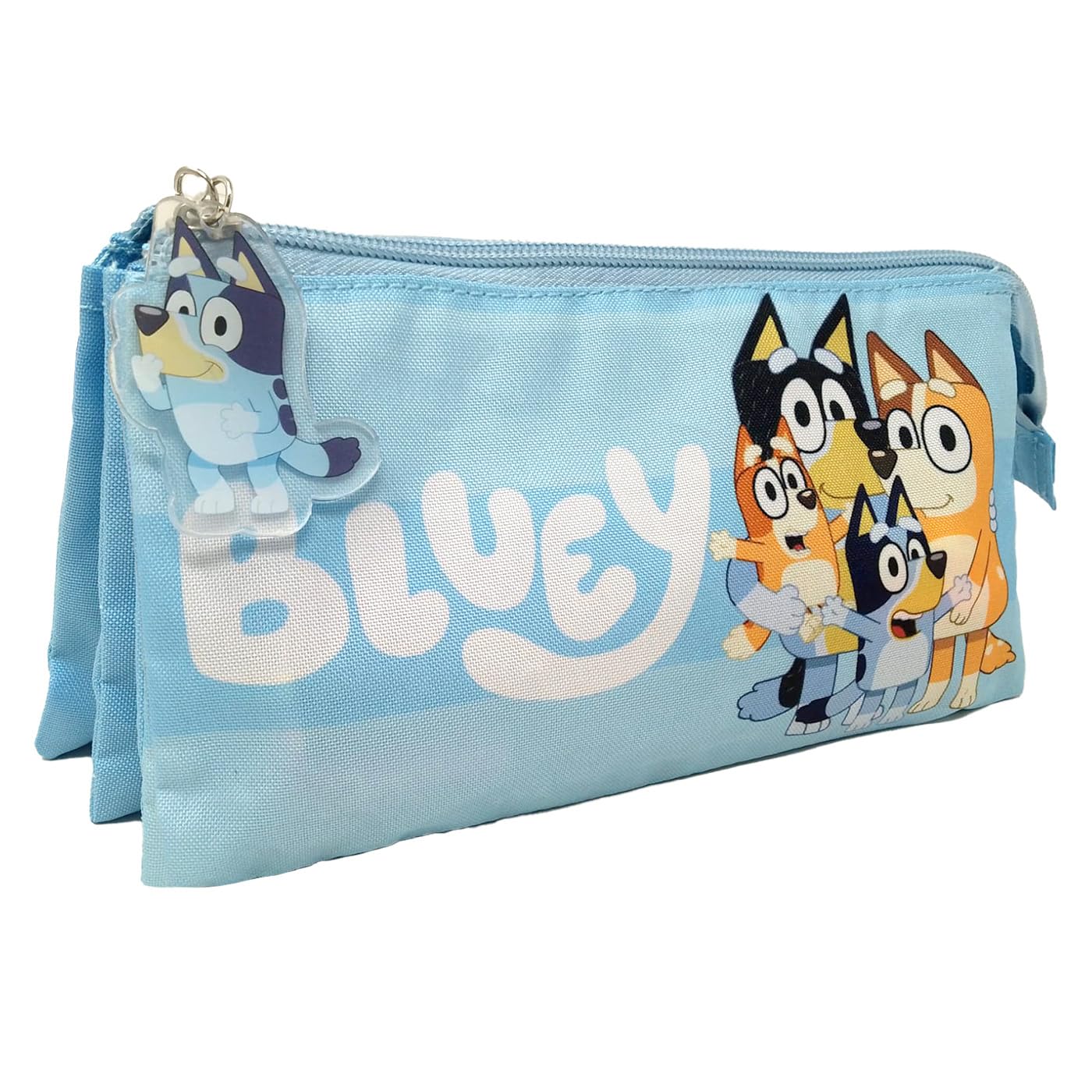 Jacob Company Estuche Triple 21cm, Portatodo con Cremallera 3 Compartimientos, Estuche Escolar para Niño y Niña, Material Escolar, Estuche Infantil Color Azul, Bluey