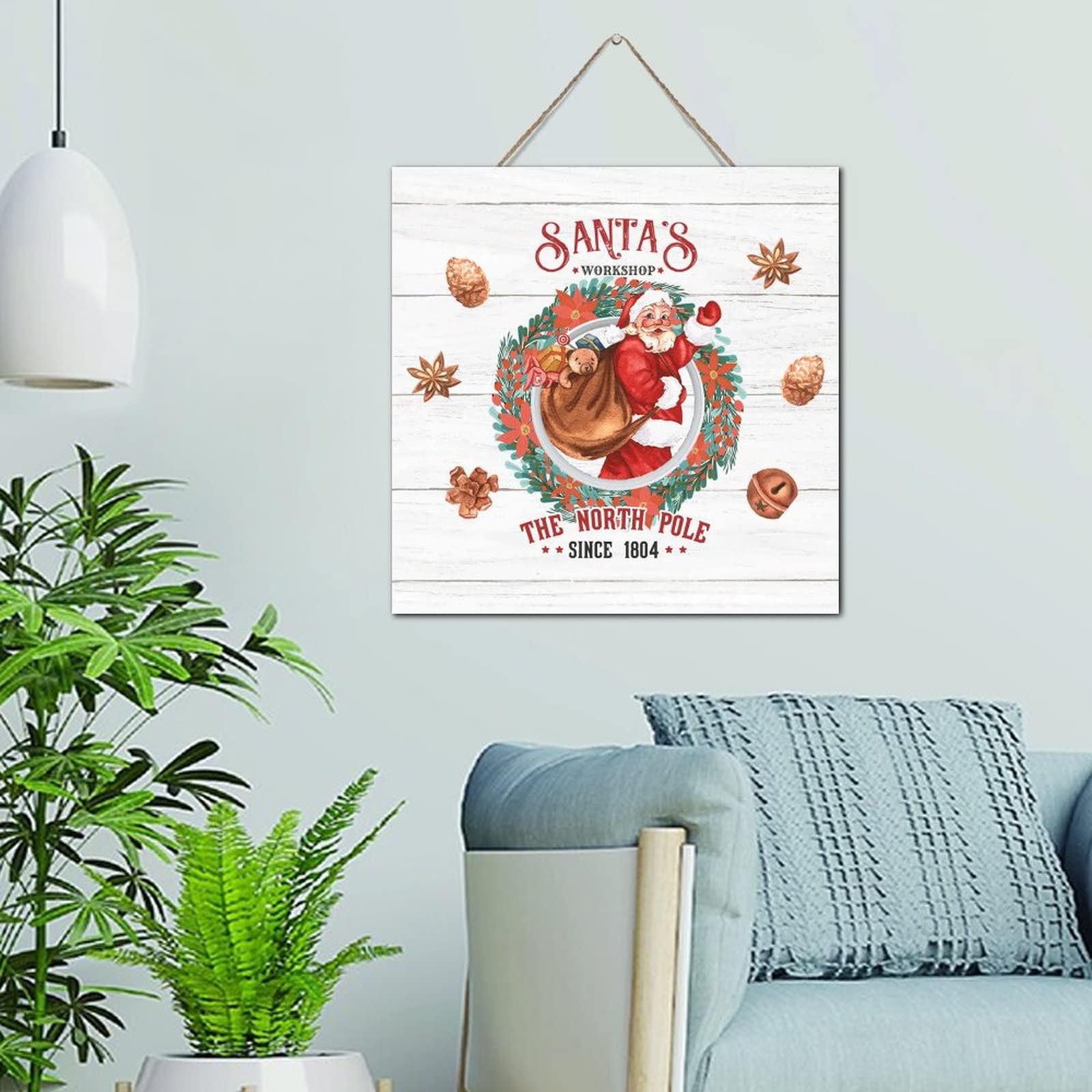 Panneau Santa's Workshop en bois vintage à offrir pour une décoration de maison réussie