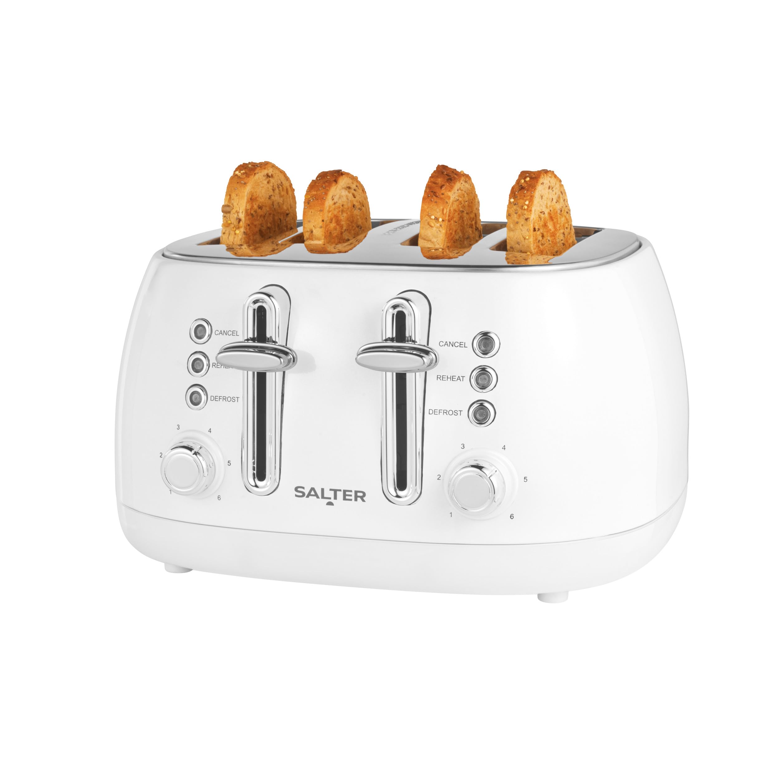 Salter 4-Slice Toaster Wide Slots 7 Levels Removable Crumb Tray Boston White