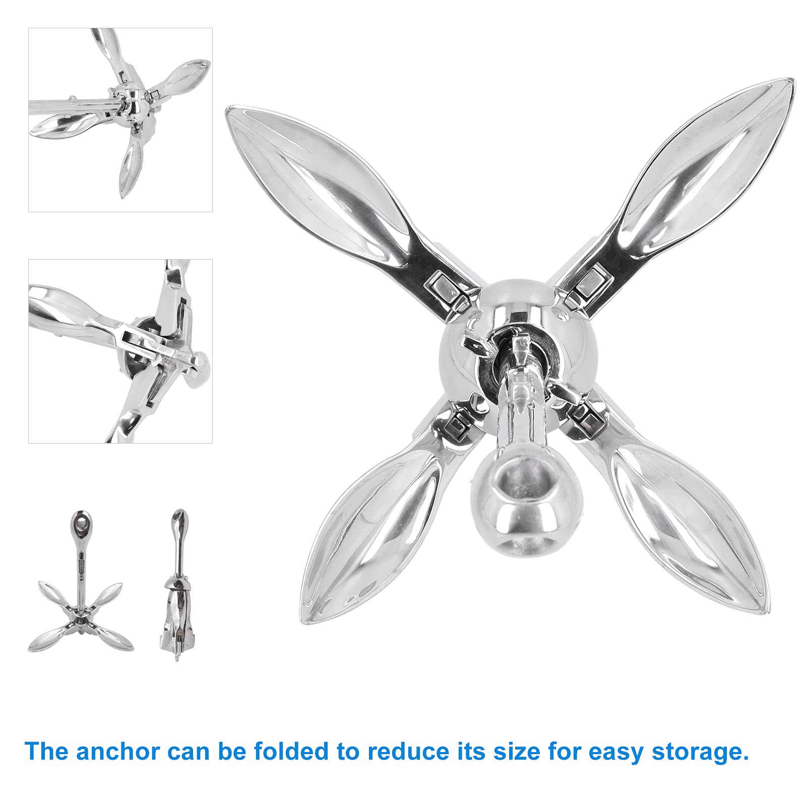 Ancla de rezón plegable de 7 libras, Hardware práctico de acero inoxidable 316, ancla de barco plegable para uso en yates y barcos marinos, 3,2Kg