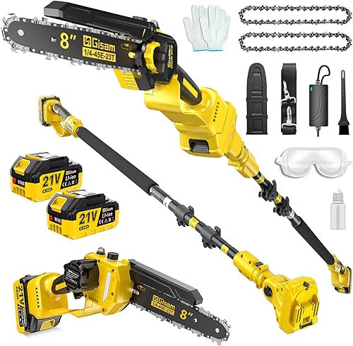 Sierras de poste eléctricas 2 en 1 para recortar árboles, mini motosierra inalámbrica de 8 pulgadas con poste de extensión, motor sin escobillas de