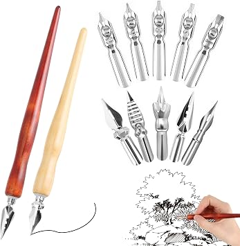 12 PCS Comic Dip Pen Calligraphy Dip Pen Set Including 2 Pen Holders +10 Different Nibs Comfortable Grip Dip Pens for Animation Calligraphy Sketch Signing Painting Cartoonists Artists, Back to School