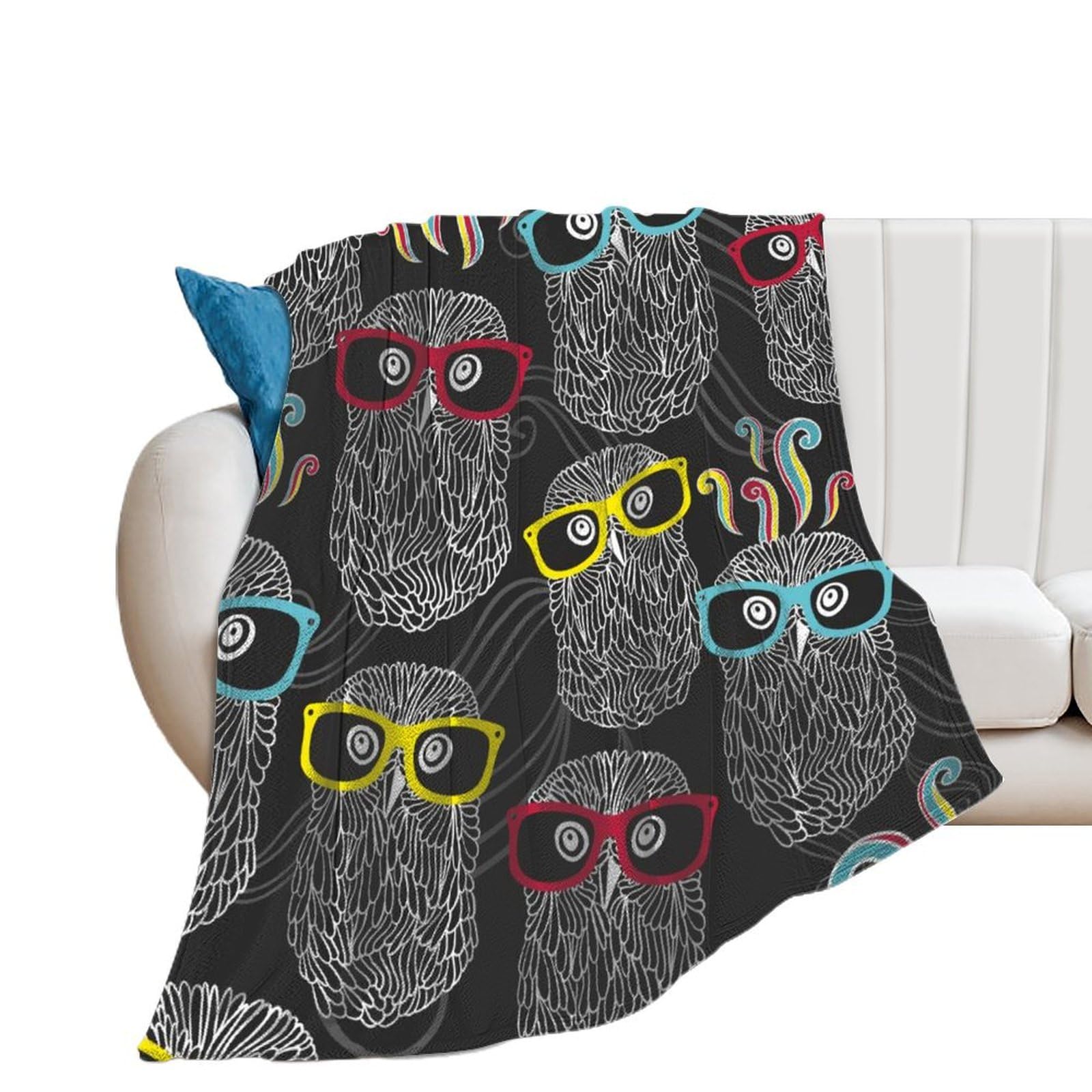 Couverture polaire chouette dessin animé, un grand plaid 150x200cm parfait pour décorer le lit
