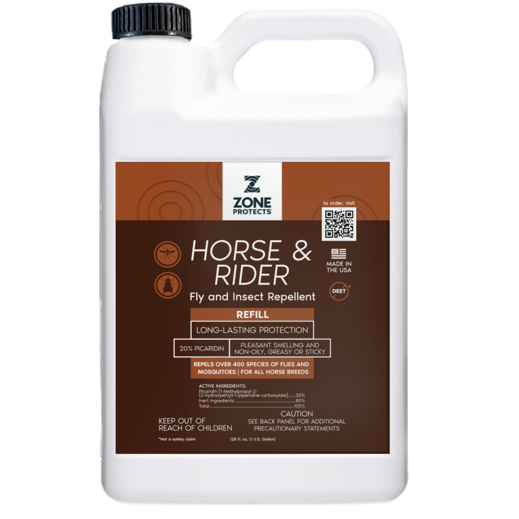 Horse & Rider Fly Insect Repellent; Gallon Refill; Picaridin Based; 12-Hr Protection Against 400 Fly Species; Light Fresh Scent