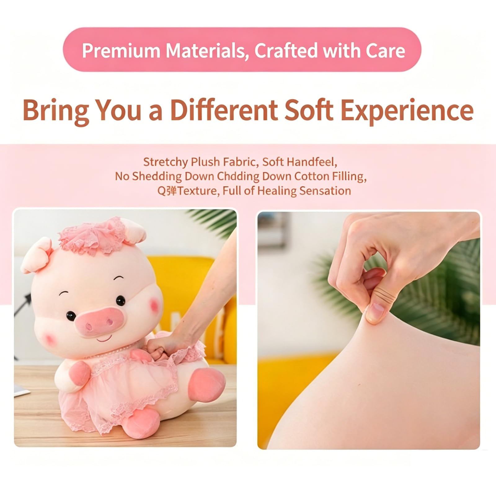 Kawaii Paar Schwein Plüschtier, süße Cartoon Schweinchen Stofftier Puppe, weiches Flauschiges rundes Schwein Plüschkissen mit Spitzen-Prinzessinnenkleid, Geschenk für Mädchen (Rosa,60cm)