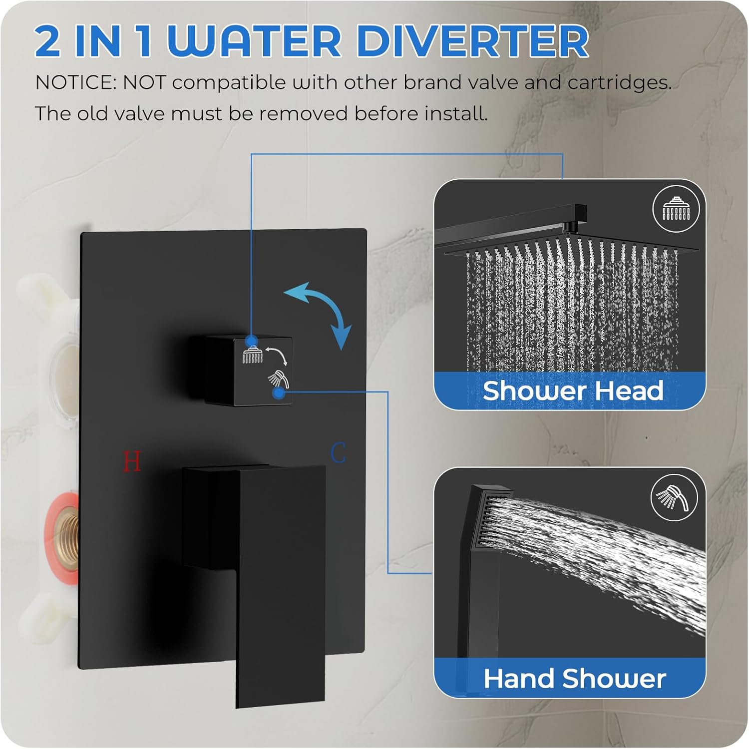 Black Shower Faucet Set, 10 inch Rain Shower System with Pressure Balance Valve, Wall Mounted 2-Functions Bathroom Shower Systems with Rain Shower and Handheld Spray Shower Trim Included - Image 5