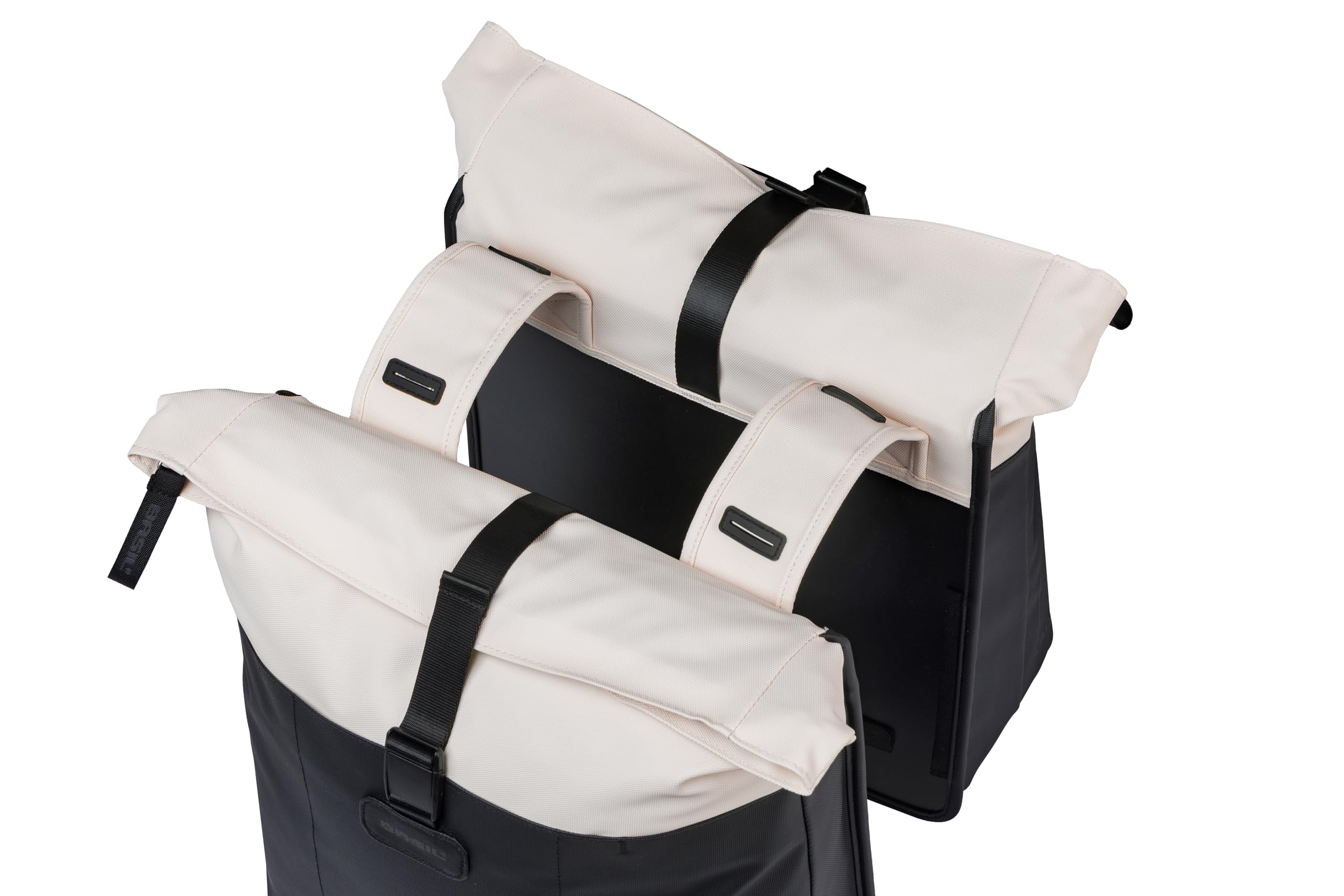 Basil Vive - Double Sacoche de vélo - Étanche - 28-35 l - Réfléchissante - en matériau recyclé - 30 x 14 x 38 cm - Blanc/Noir