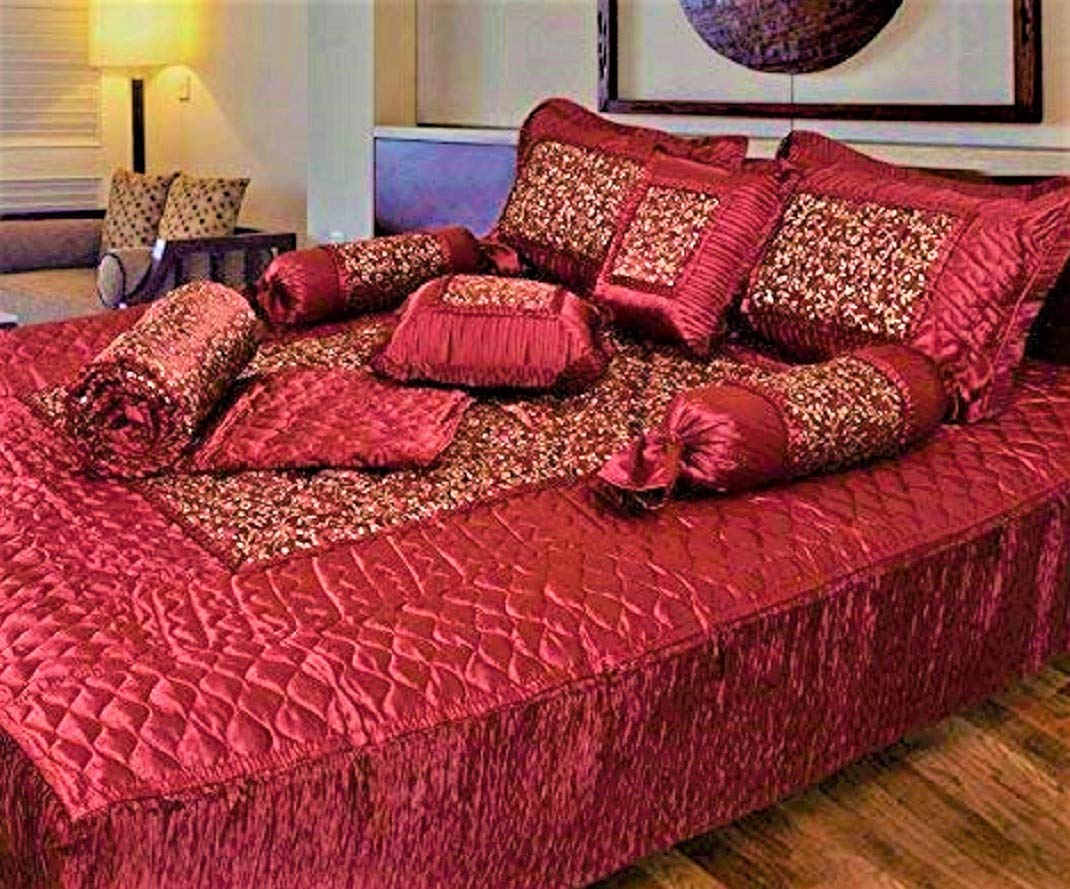 ManavRachit Satin Gold Printed 310 TC Double Bed Wedding Bedding Set - 8 Pieces - Red- for Home & Living Room - Jaal Print, Red Jaal (B08K97LSJJ) Amazon Price History, Amazon Price Tracker