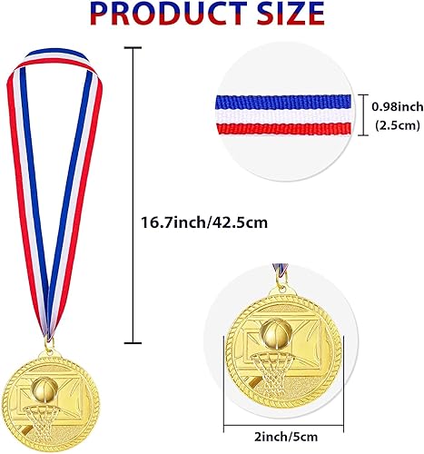 Miniatura 2 de Caydo 12 medallas de baloncesto para niños, medalla de metal dorado para premios para niños y adultos, recuerdos de fiesta para juegos de baloncesto