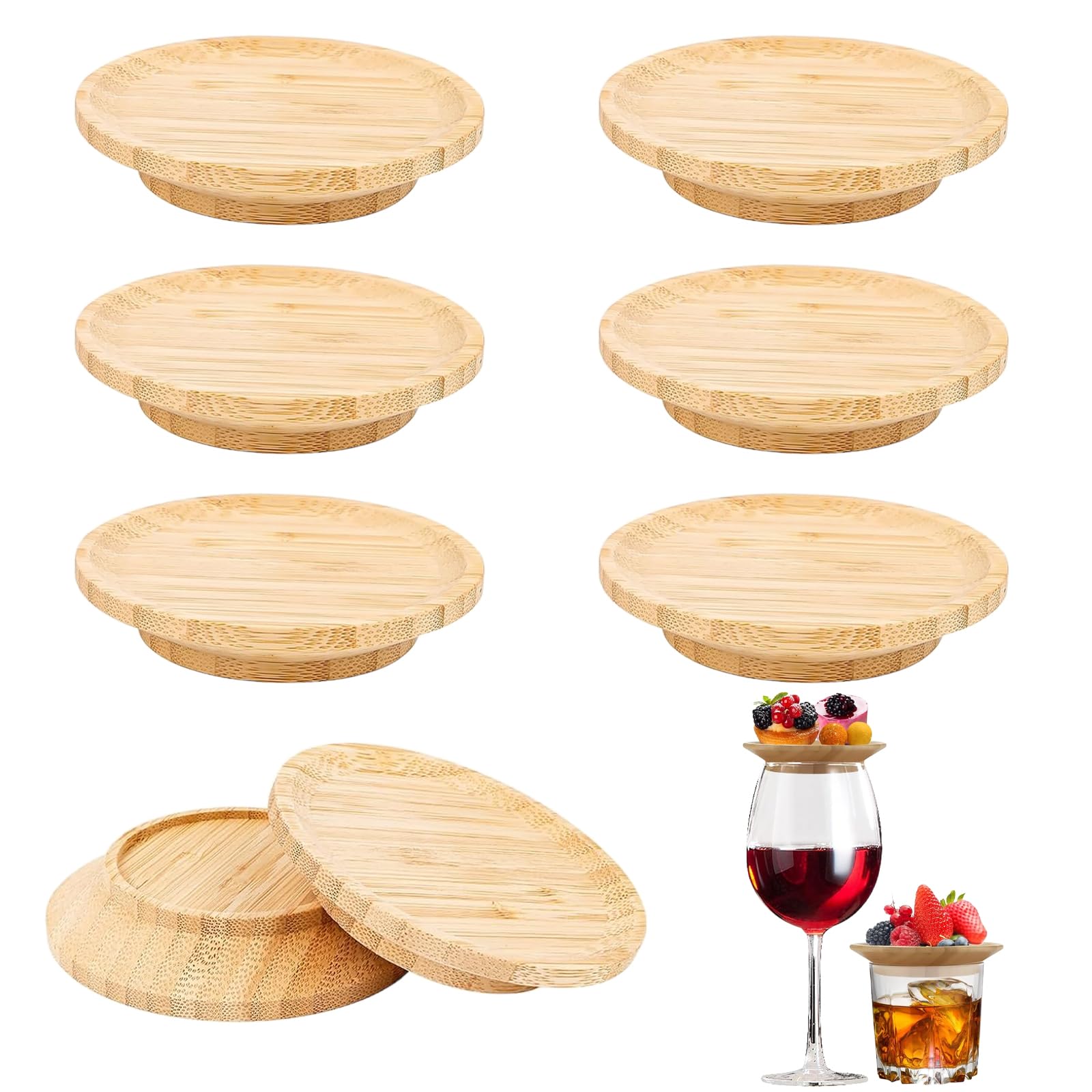 Tapas de Madera, 8 Piezas Tapas para Copas de Vino, Cubrecopas de Madera para Vino, Redondo, Adornos de Madera para Copas de Vino, para Postres, Bebidas, Cenas Familiares y Fiestas
