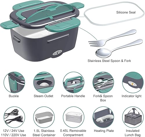 Miniatura 2 de Lonchera eléctrica, calentador de alimentos portátil de verano con vajilla de estilo aleatorio, paño de cocina y bolsa de almuerzo, caja Bento,