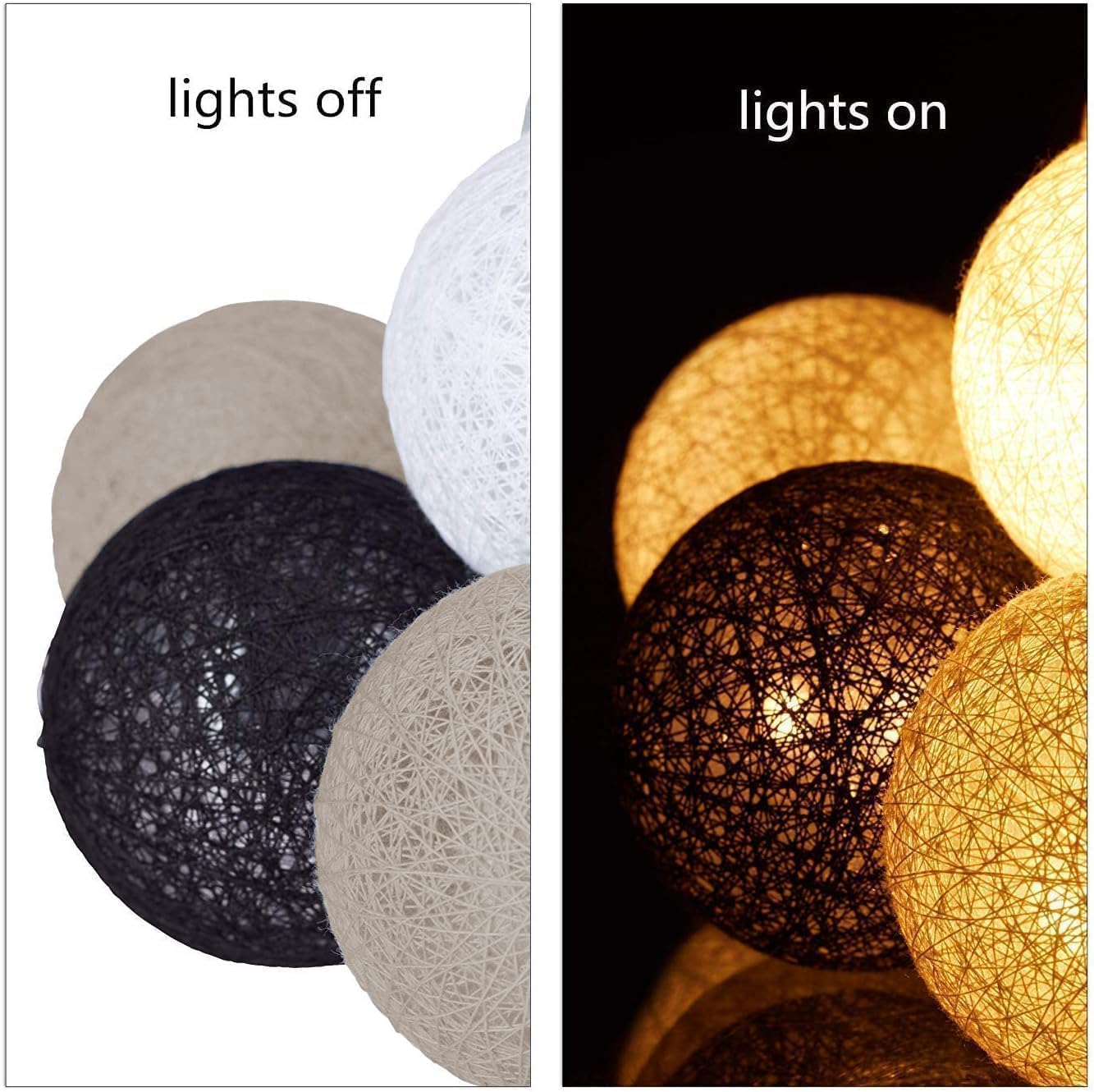 Ciskotu Ghirlanda Luminosa Cameretta Batteria, 3,3M 20 Sfere Cotone LED Catena Luminosa Interno, per Decorazione Della Luce Notturna Interna, Come Natale, Matrimonio, Festa, Stanza, Tenda