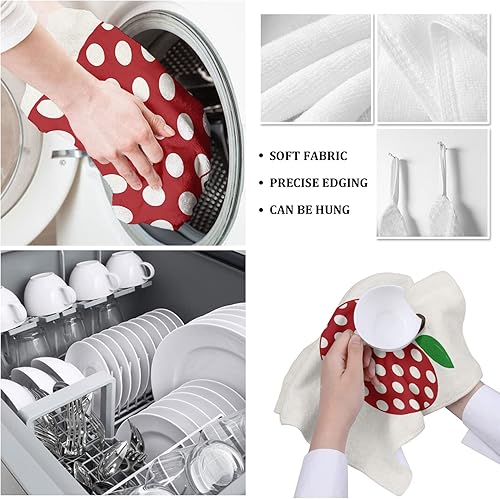 Miniatura 5 de Wave Points - Toalla de cocina absorbente con manzanas rojas, paquete de 3, toallas de mano suaves y reutilizables, toallas de mano suaves y