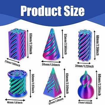 6PCS Impossible Cone Fidget Toys, 3D Printed Spiral Cone Ornaments