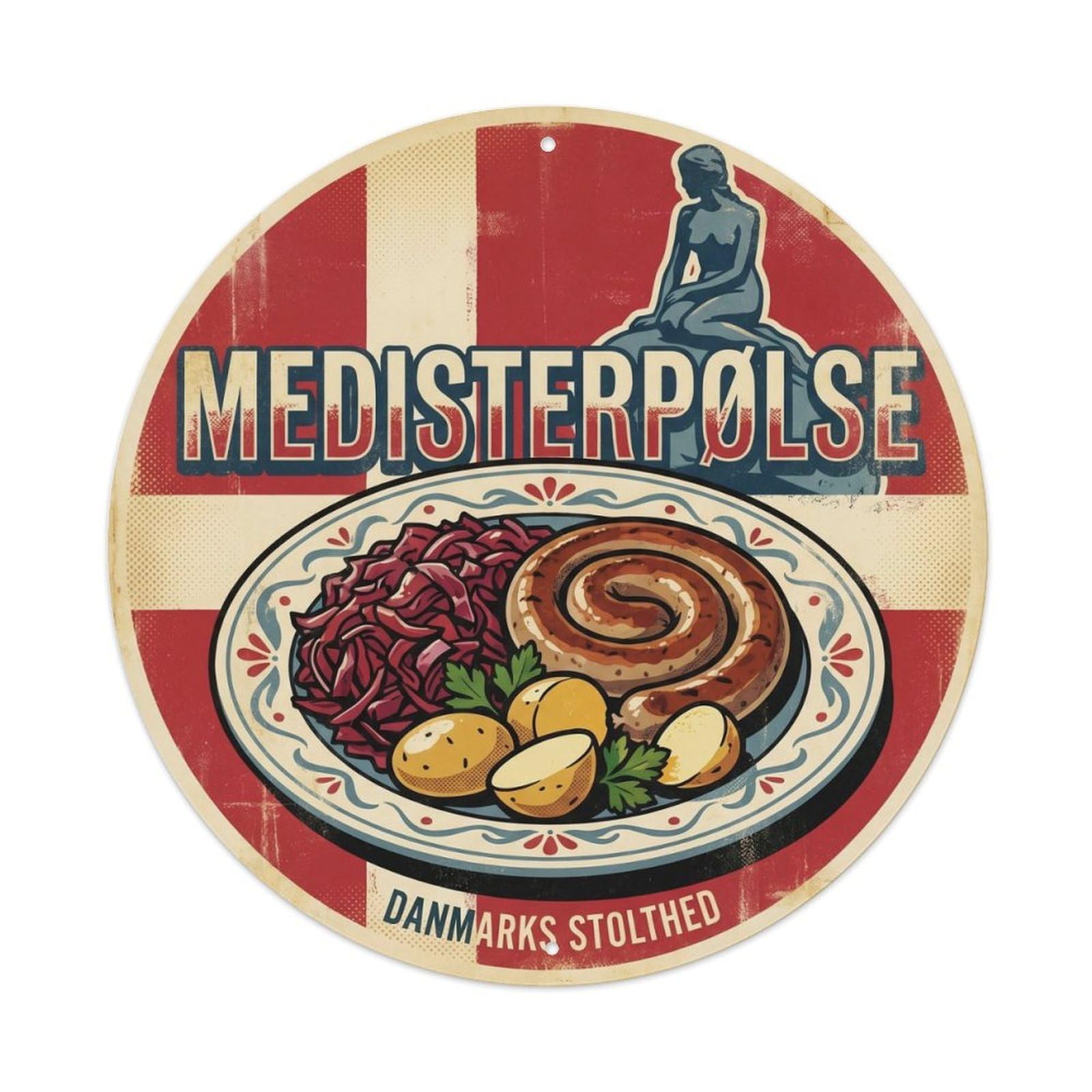 Retro Danish Medisterpolse Deli Cuisine Vintage Metal Tin Sign