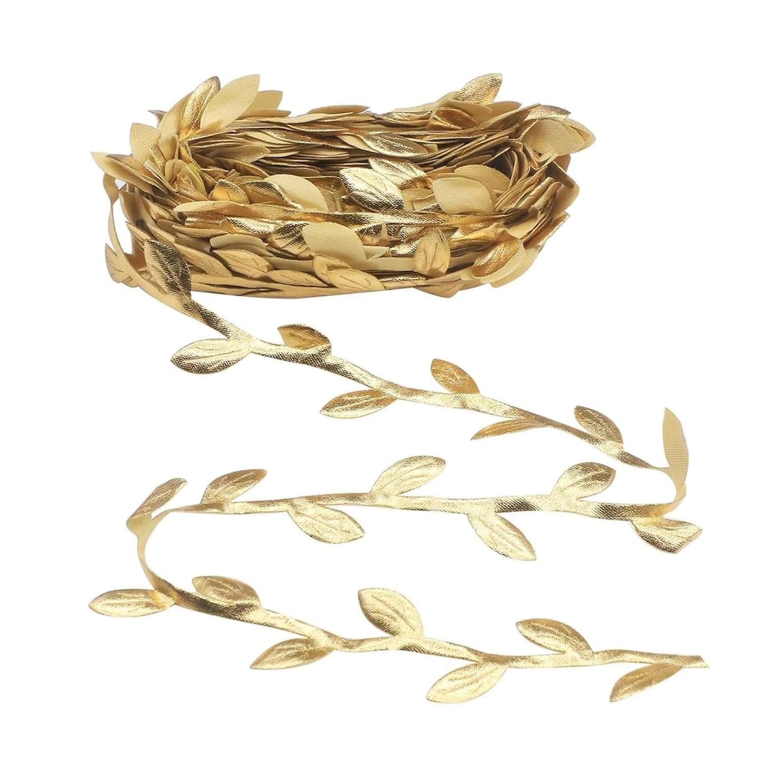 Cinta de regalo de 10 m, cinta de regalo dorada, hojas artificiales, plantas, serpentinas de ratán, guirnalda decorativa para jardín de casa, boda, manualidades, festivales, fiestas, decoración