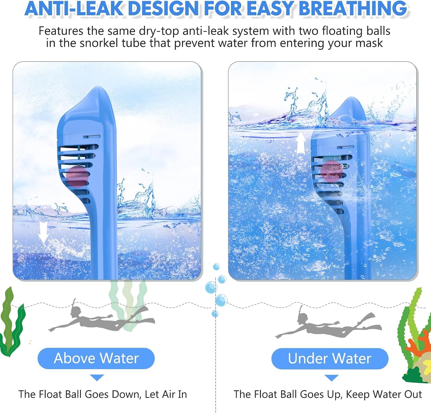 Maschera da snorkeling per bambini, con supporto per fotocamera, vista panoramica a 180°, anti-appannamento, anti-perdite