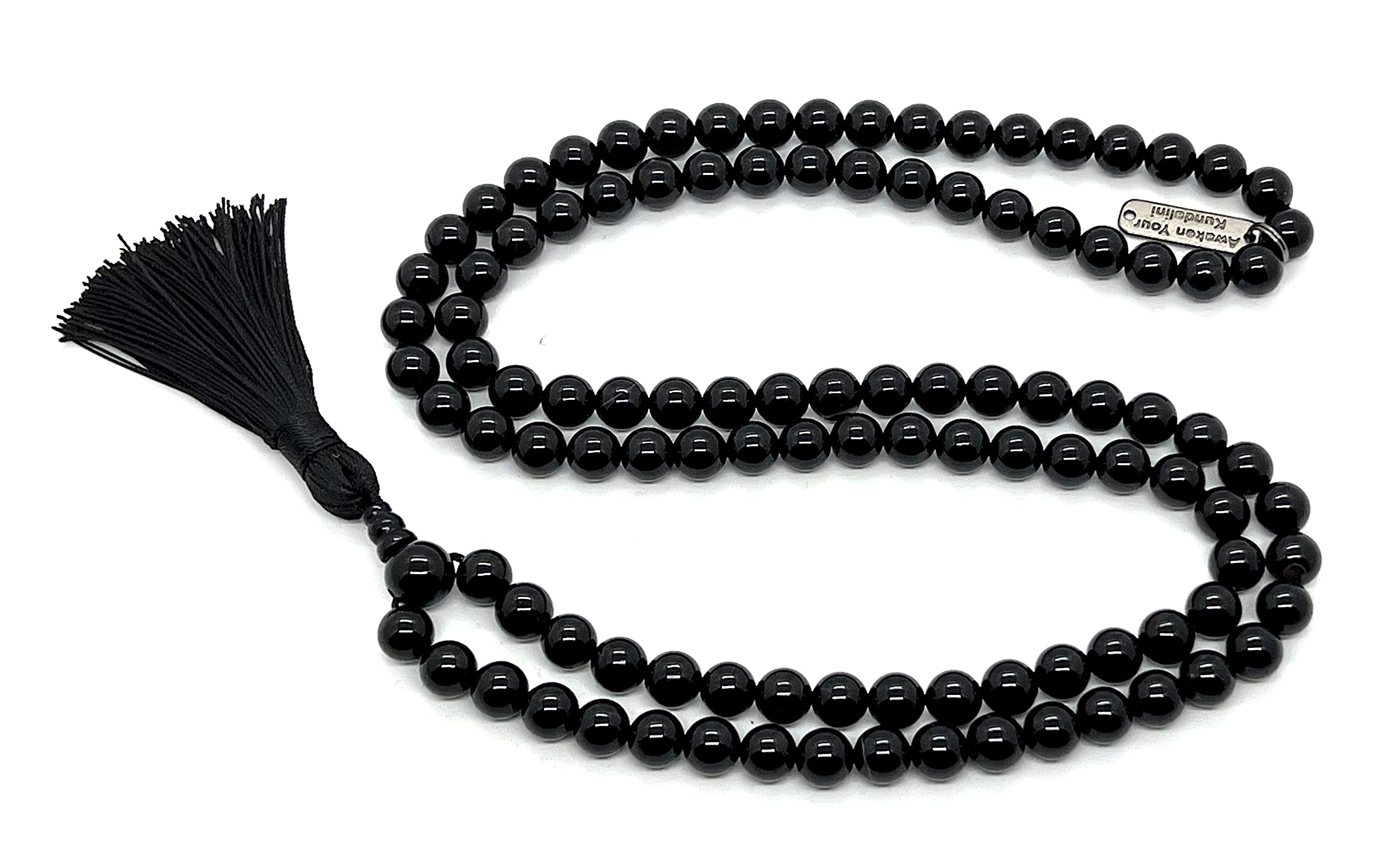 Schwarzer Turmalin Mala Halskette, 8 mm Perlen, Geburtsstein für Oktober, Waage & Skorpion Sonnenzeichen, Wurzelchakra, 8 mm schwarzer Turmalin Mala Halskette, Edelstein, Turmalin