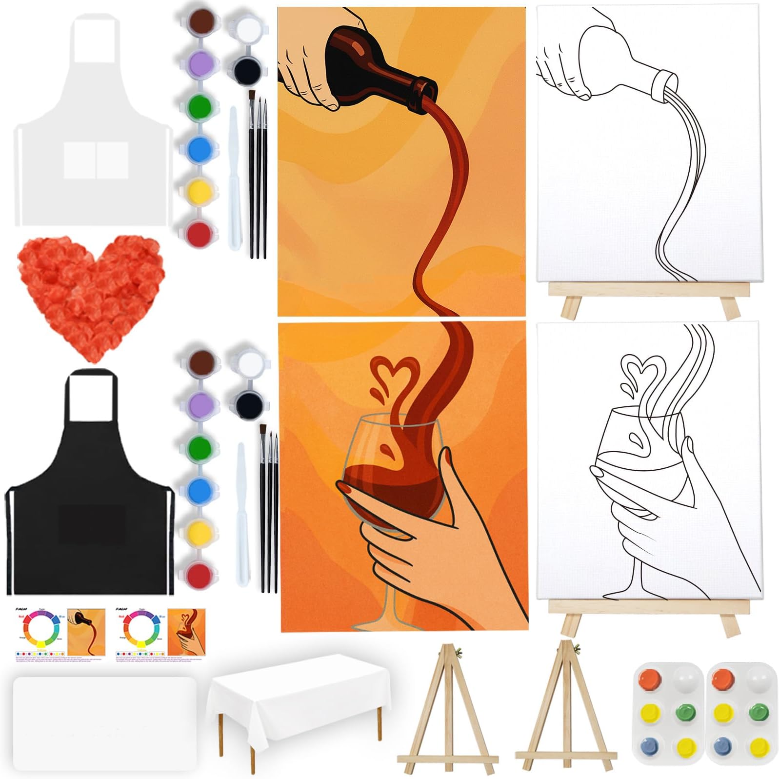 PAILIM 2 Pack Sip and Paint Kit for Adults Couples Painting Kit Pre Drawn Canvas to Paint at Home Date Night Party Favor Supplies Art Painting Set Couples Activity 8x10 Pour Wine