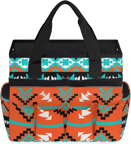 Miniatura 2 de Bolsa de herramientas de jardín étnico azteca tribal para mujeres y hombres, bolsas de almacenamiento de herramientas de jardinería con 10