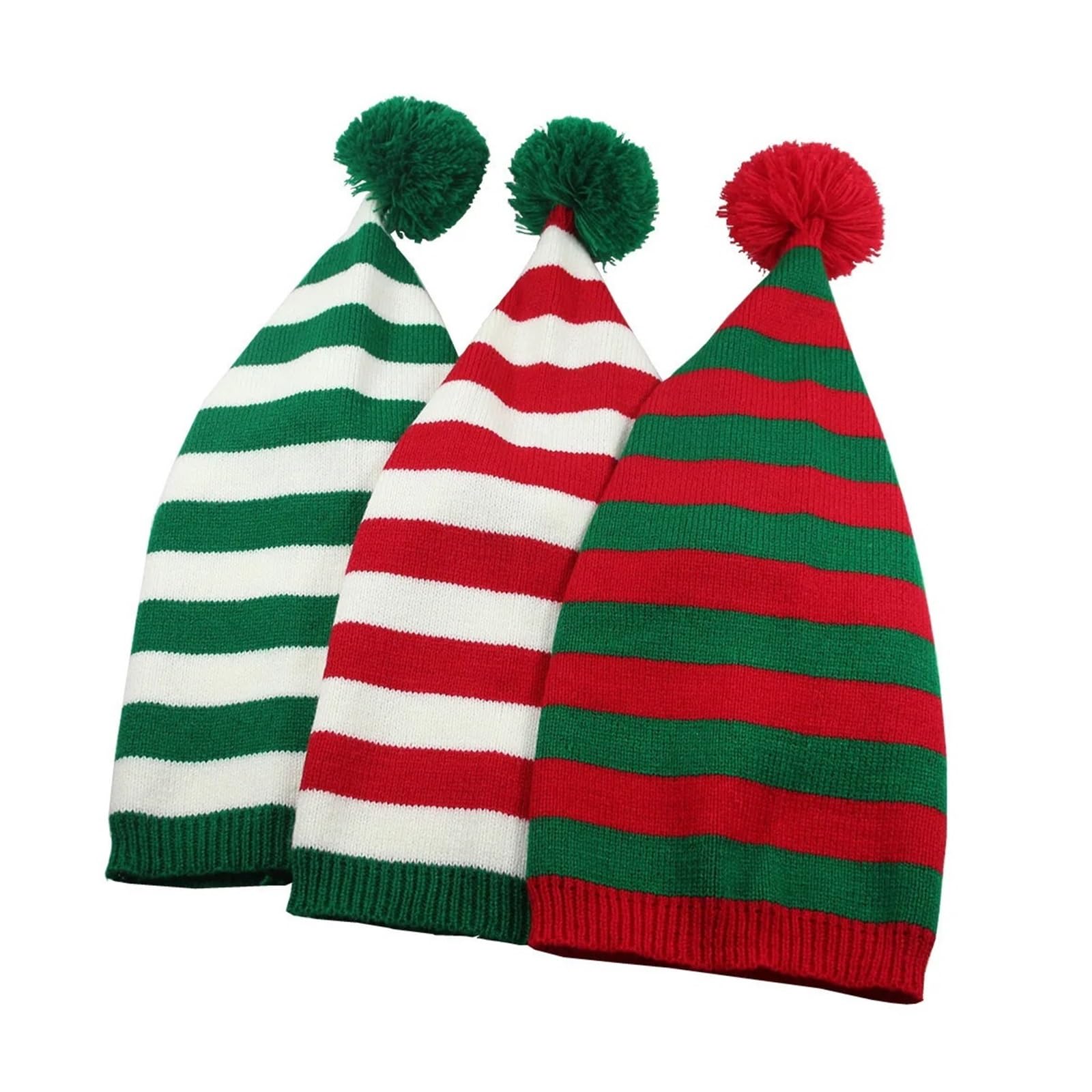Cappello natalizio lavorato a maglia coda lunga stile euro elfo pompon