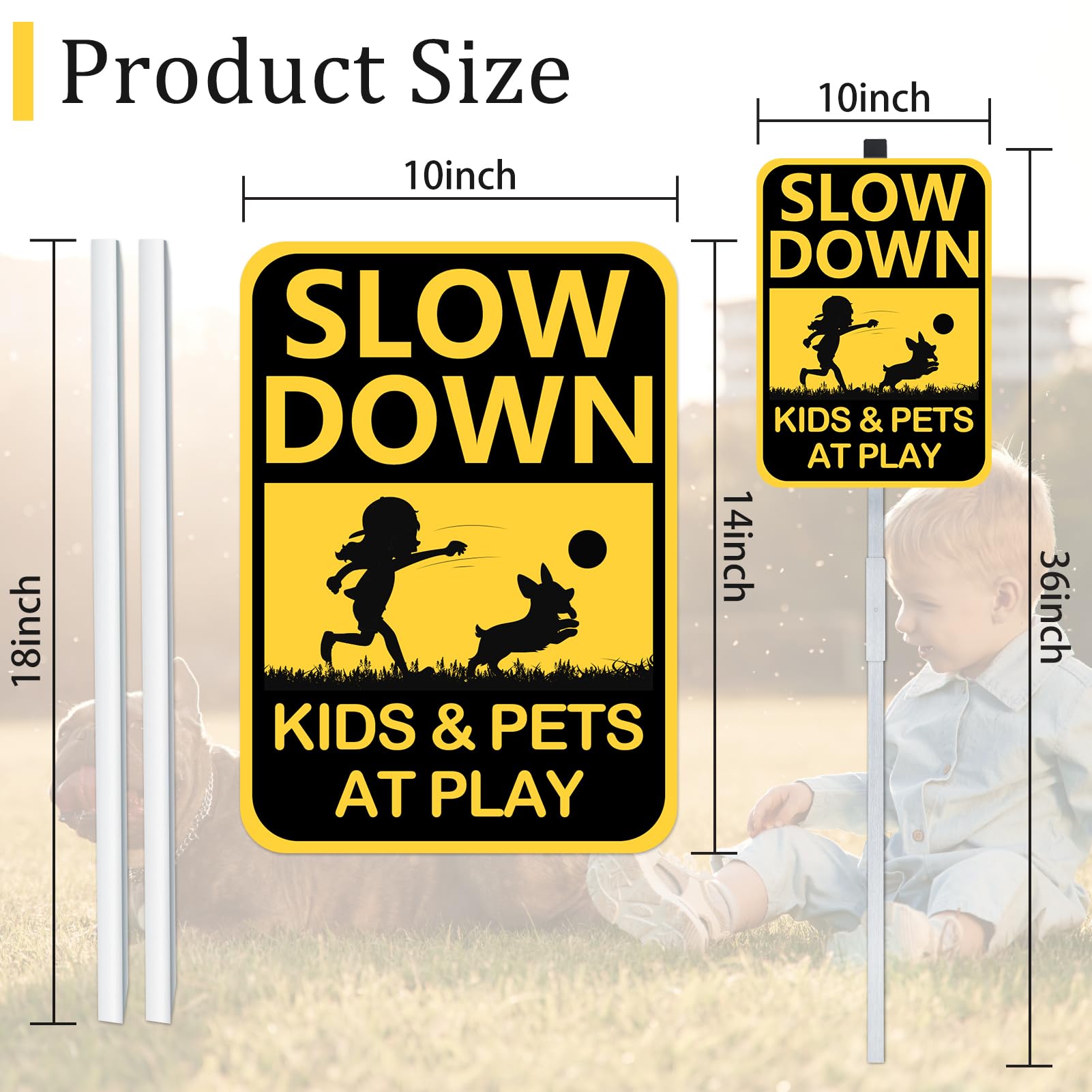 2 Pack Please Slow Down Yard Signs, With 36" Metal Stakes, 14"x10" Reflective Aluminum, Durable Warning Traffic Sign For Slower Speeds, Great For Neighborhoods, Includes Matching Screws & Wrench