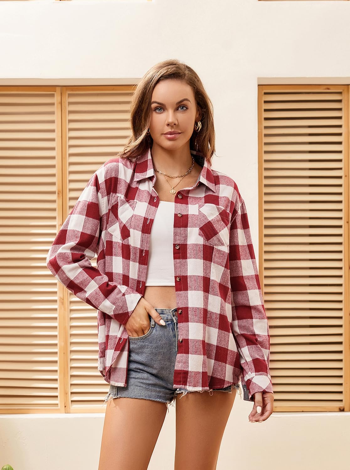 WARHORSEE Plaid Flannel Shirts for Women Long Sleeve, Loose Fit Womens Casual Flannels Button Down Shirts Blouses Tops - Image 3