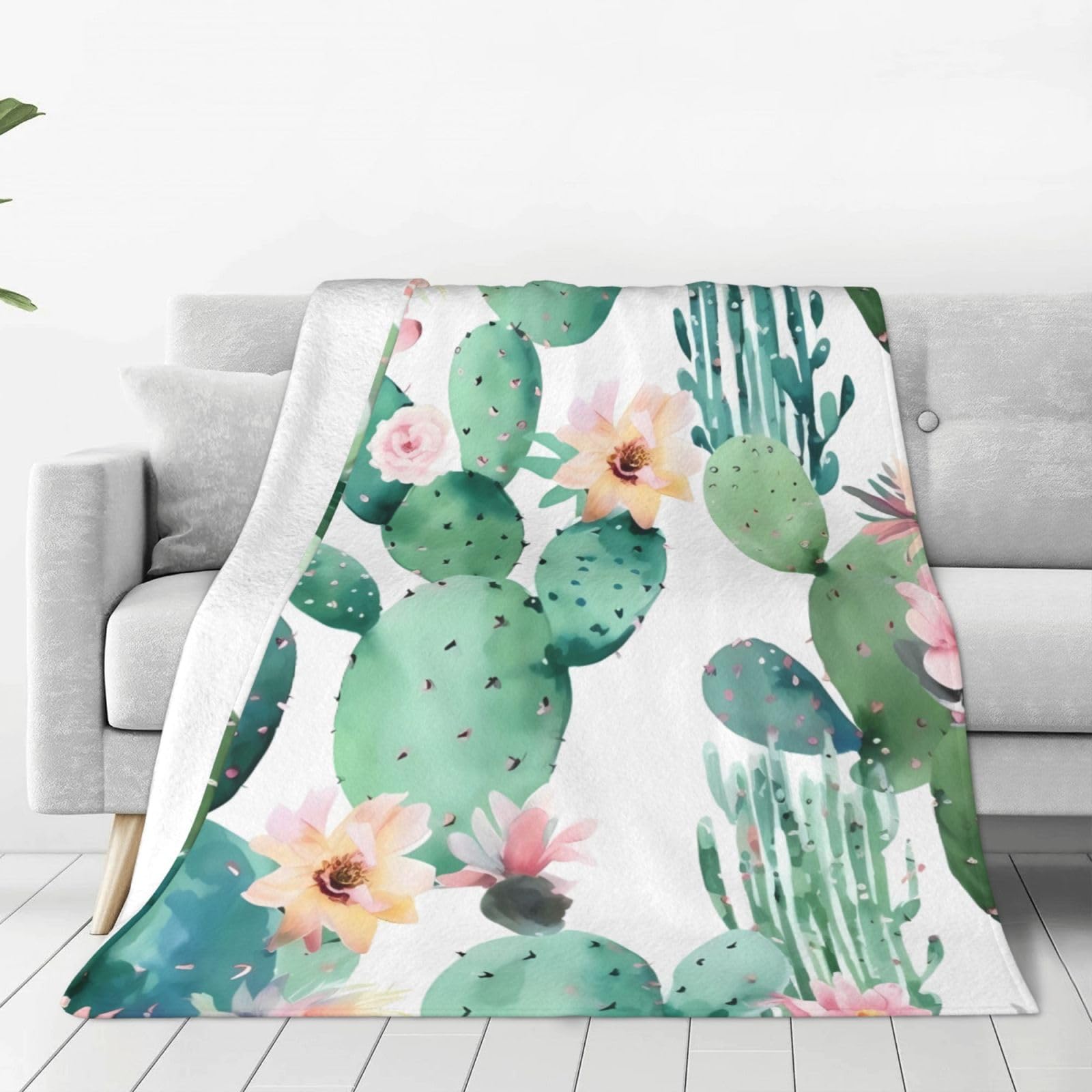 KLOPH Cactus Pattern Throw Blanket 60"x50" Flannel Fluffy Warm Blanket for Couch, Reversible Plush Blankets for Bed, Comfy Fuzzy Blanket for Sofa, Plush Lightweight-Blankets for All Season