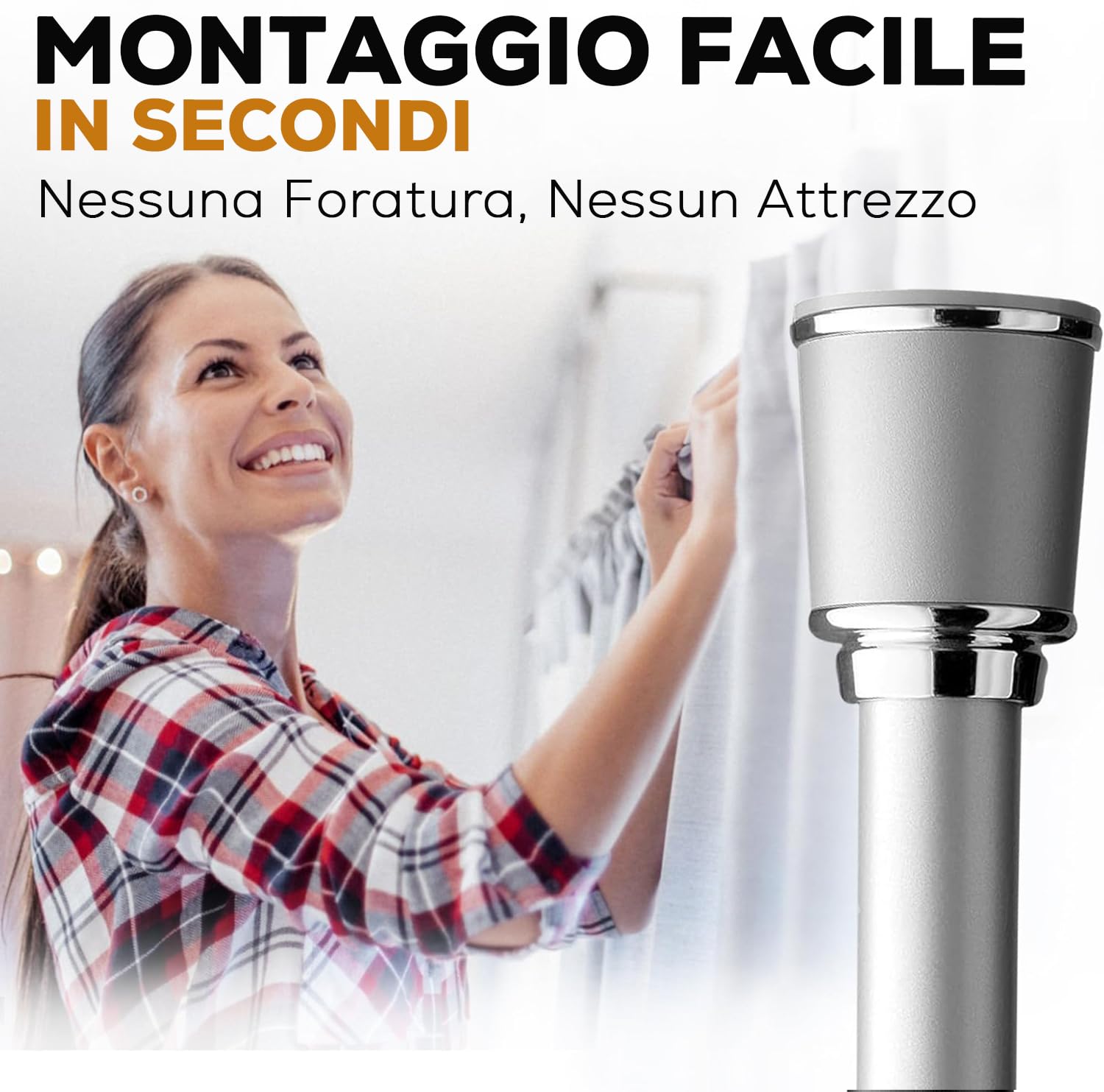 MEISENBERG Bastone Telescopico Tenda 370-420cm, Grigio, Ø 32 mm, Bastoni Tende a Pressione per Finestre, Divisori per Ambienti e Cucina