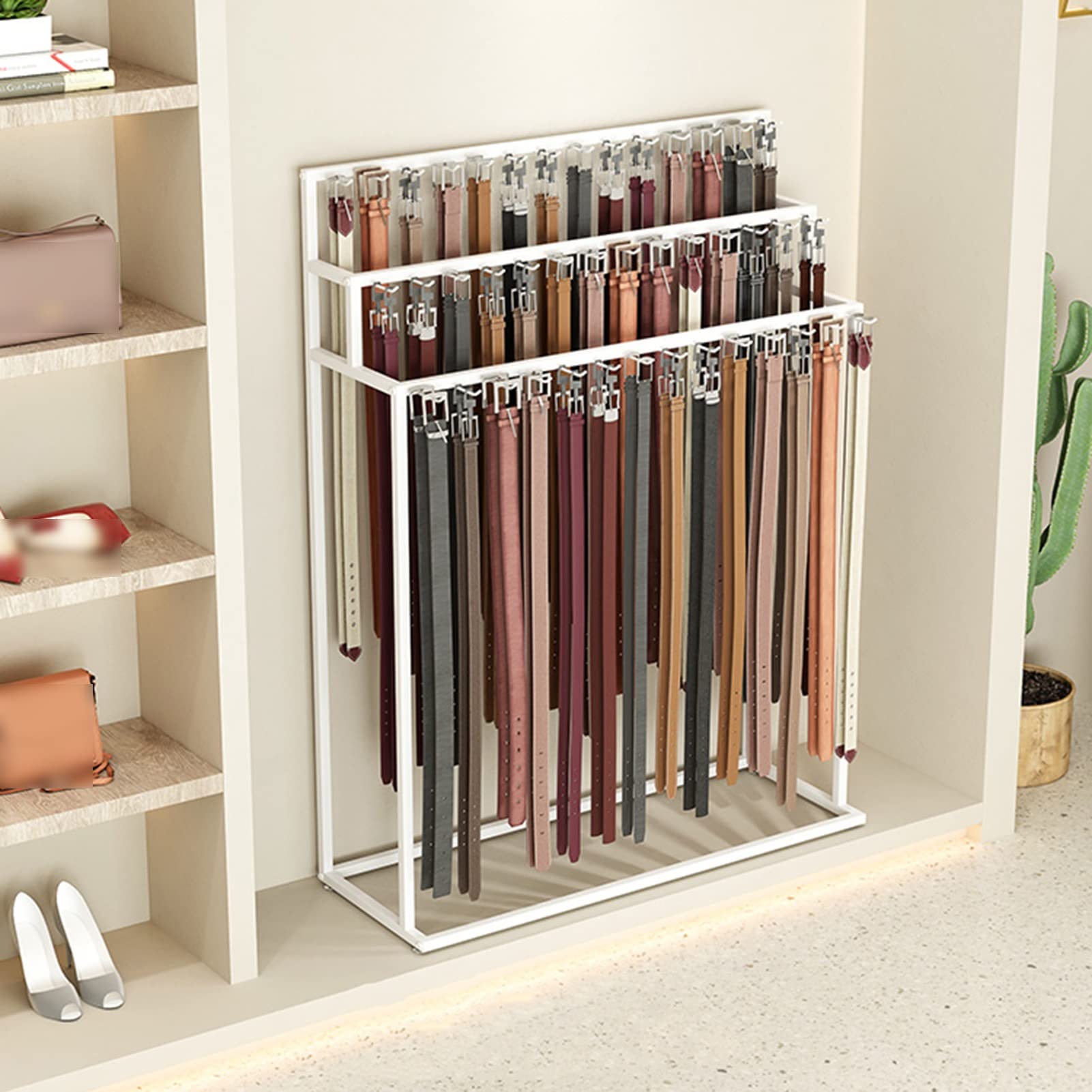 Estante multifuncional para cinturón y accesorios para hombre, soporte de gancho para colgar corbatas, bolsos, bufandas, paraguas, estante minorista, blanco, 70 x 40 x 1 cm