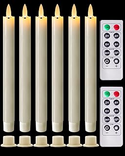 Homemory Real Waxy Flameless Taper Candles with Remote Timer, LED Candlesticks Flickering, Battery Operated Candles, 9.6 Inches for Home Christmas Wedding Celebration Decor, Ivory, Pack of 6