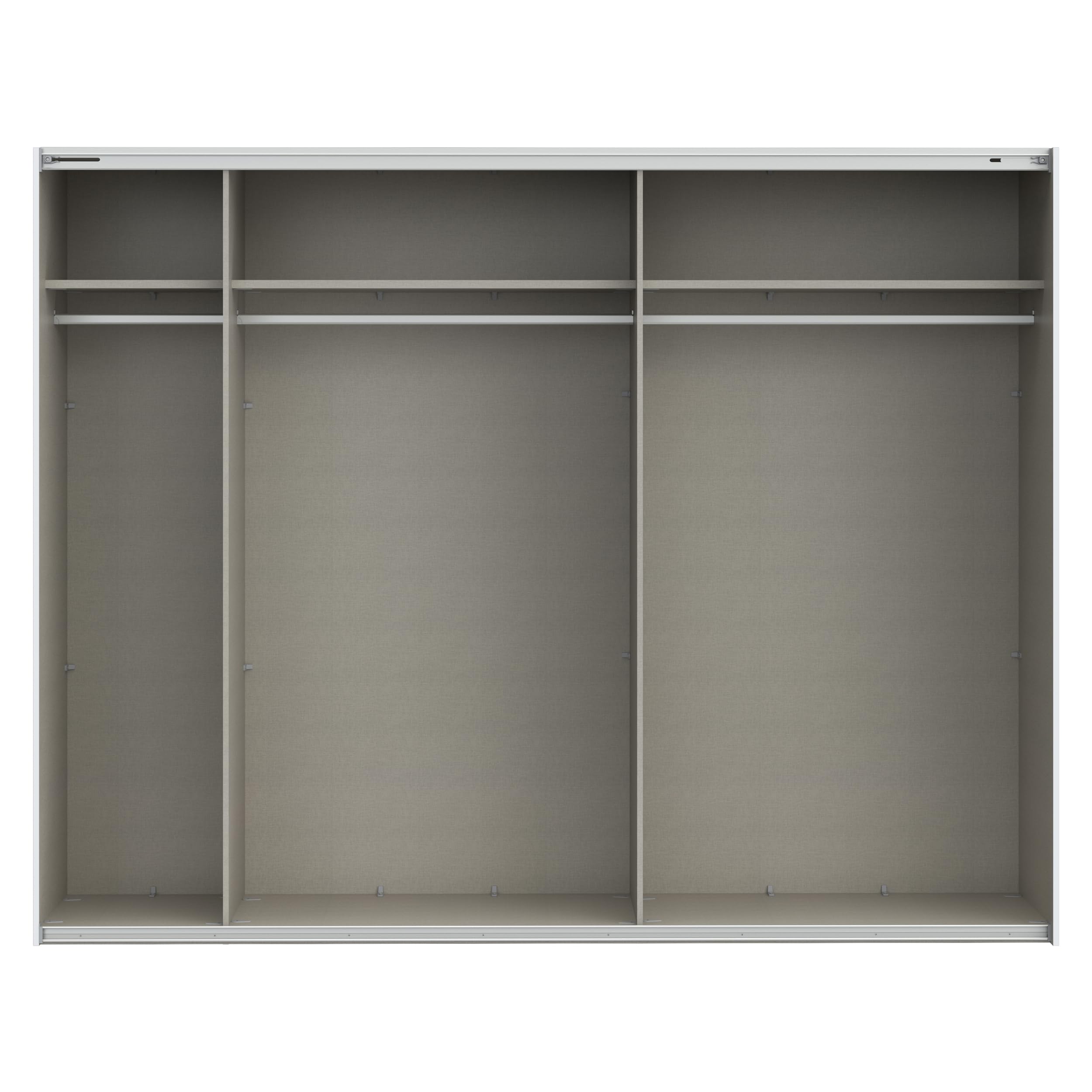 Forte SOPHISTISPACE Kleiderschrank 270, 2-türiger Schwebetürenschrank mit Einlegeböden und Kleiderstange, Weiß, 269,8 cm breit, 210,5 cm hoch, 62,9 cm tief