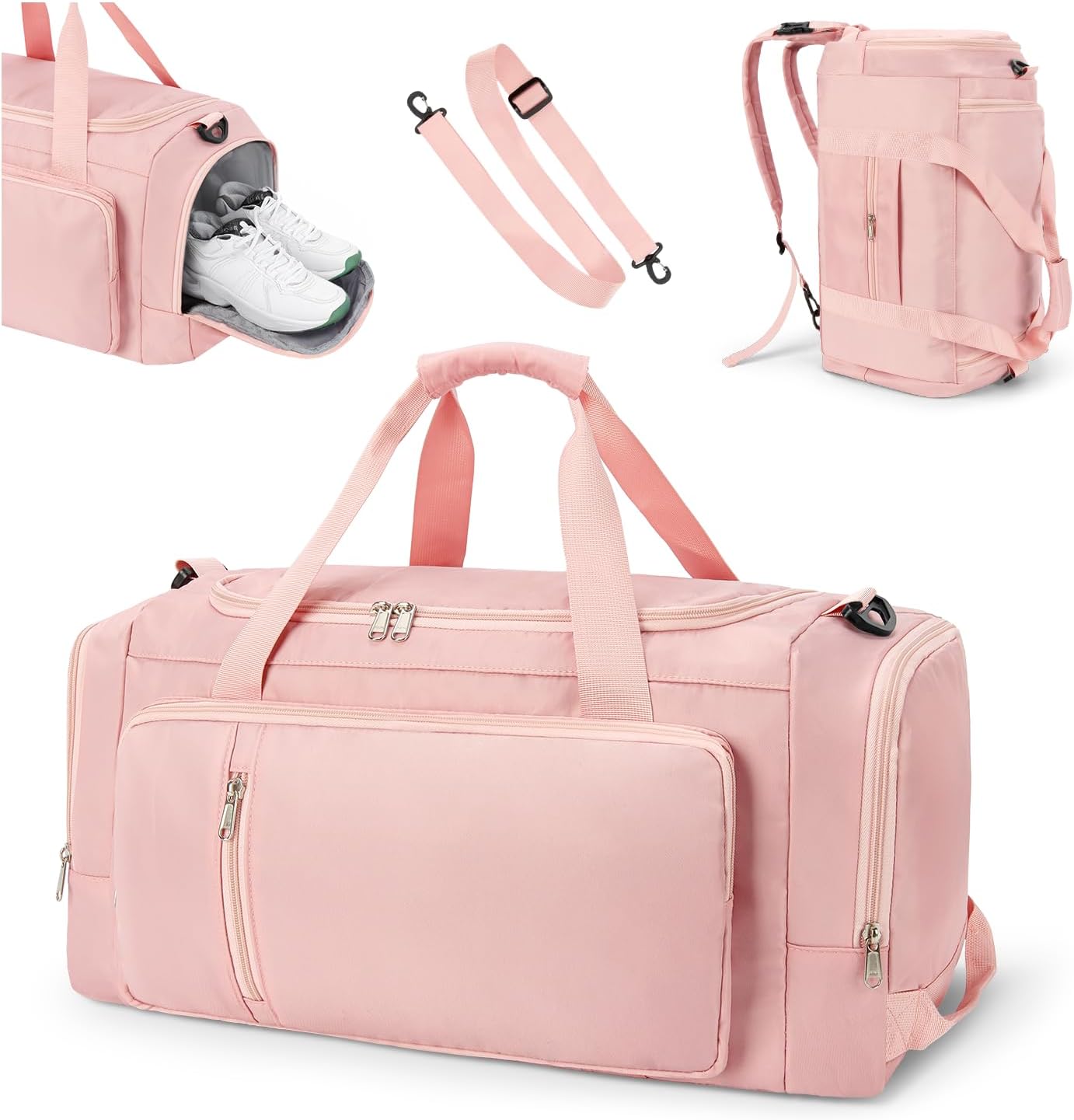 Sports Gym Bag Duffle Bag with Shoes Compartment for Womens Mens, CS COSDDI Weekend Travel Bag Overnight Bag with Wet Pocket, Luggage Bag Hospital Bag Holdall Bags with Shoulder Strap Backpack (Pink) Sports Gym Bag Duffle Bag with Shoes Compartment for Womens Mens, CS COSDDI Weekend Travel Bag Overnight Bag with Wet Pocket, Luggage Bag Hospital Bag Holdall Bags with Shoulder Strap Backpack (Pink)