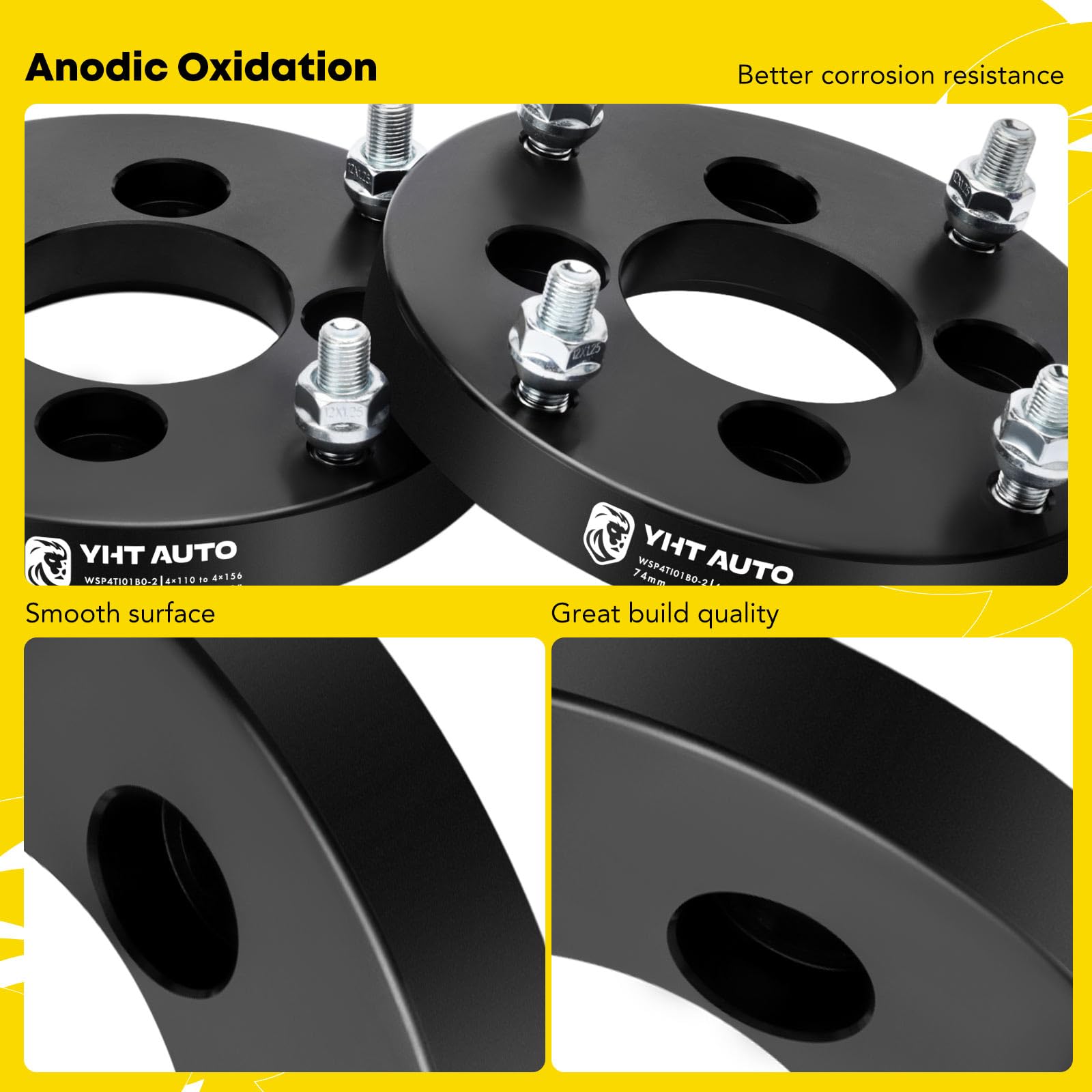 YHTAUTO 4x110 to 4x156mm Wheel Adapters 1" Fits Honda, Suzuki & Arctic Cat Models, Foreman, DS450, Quest, Traxter Tire Spacers w/ M12x1.25 & 12.9 Grade Studs, 74mm Hub Bore 4 Lug 4PCS Wheel Spacers