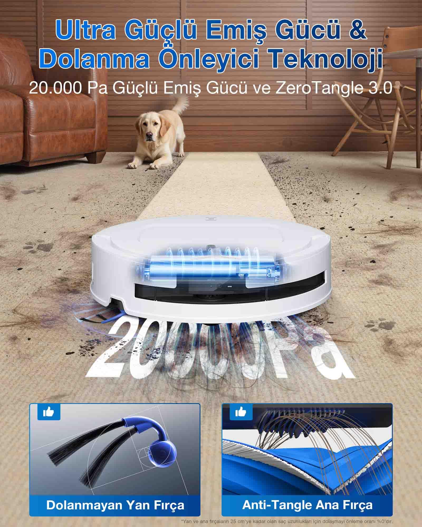 ECOVACS DEEBOT T80 OMNI Robot Aspirapolvere Lavapavimenti, 18.000 Pa, Spazzola OZMO ROLLER, ZeroTangle 3.0, Lavaggio Mocio con Acqua Calda a 40-75 °C, Asciugatura ad Aria Calda, Bianco