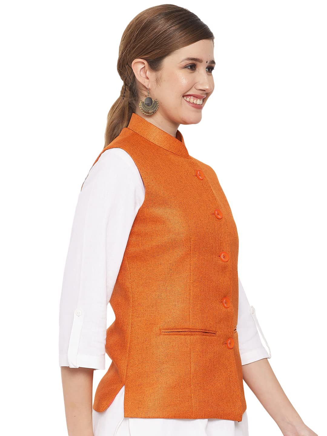 Vastraa Fusion Women's Solid Nehru Jacket (TS1410_Orange_38) 1
