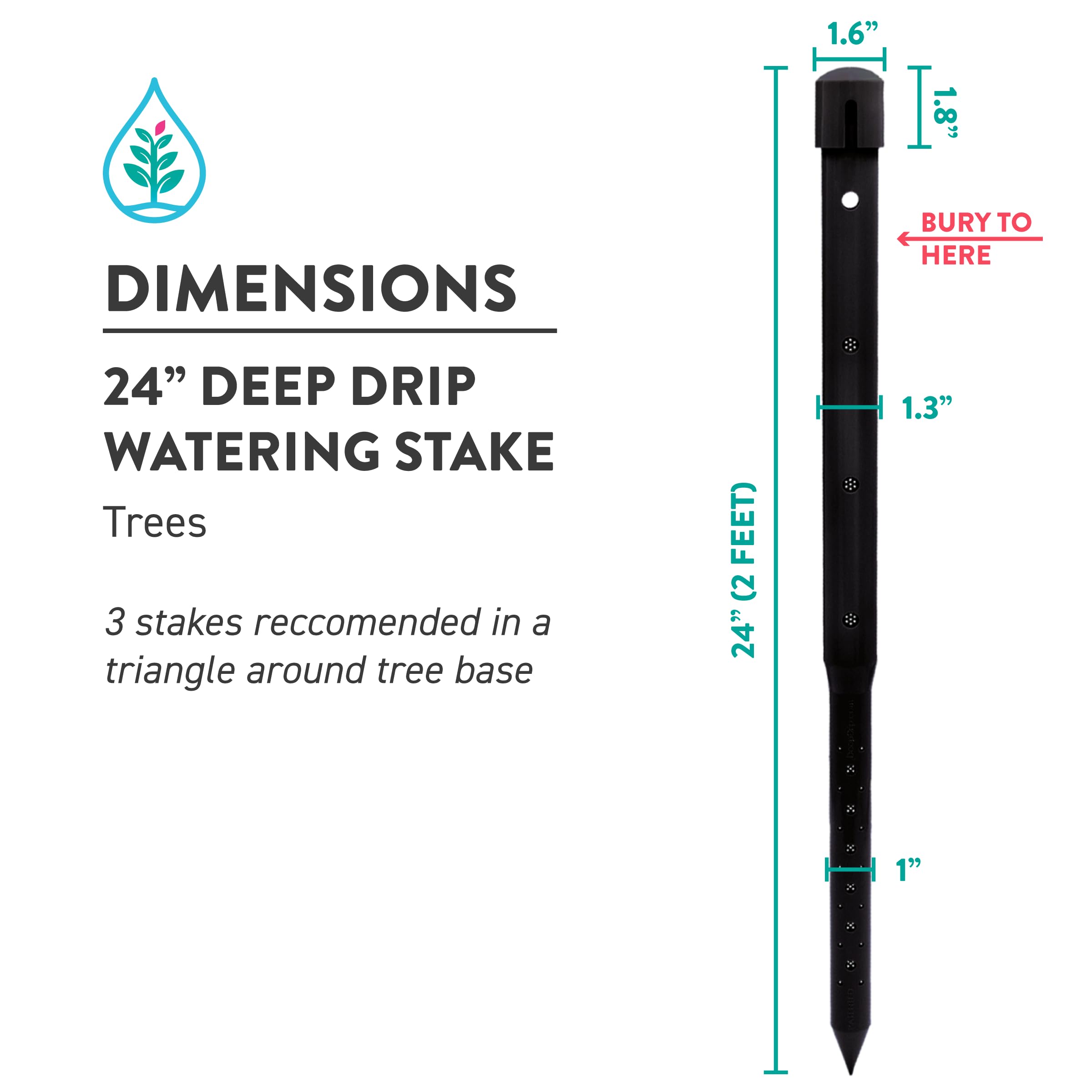 DEEP DRIP - Picchetto per irrigazione da 61 cm, confezione da 3, colore: nero