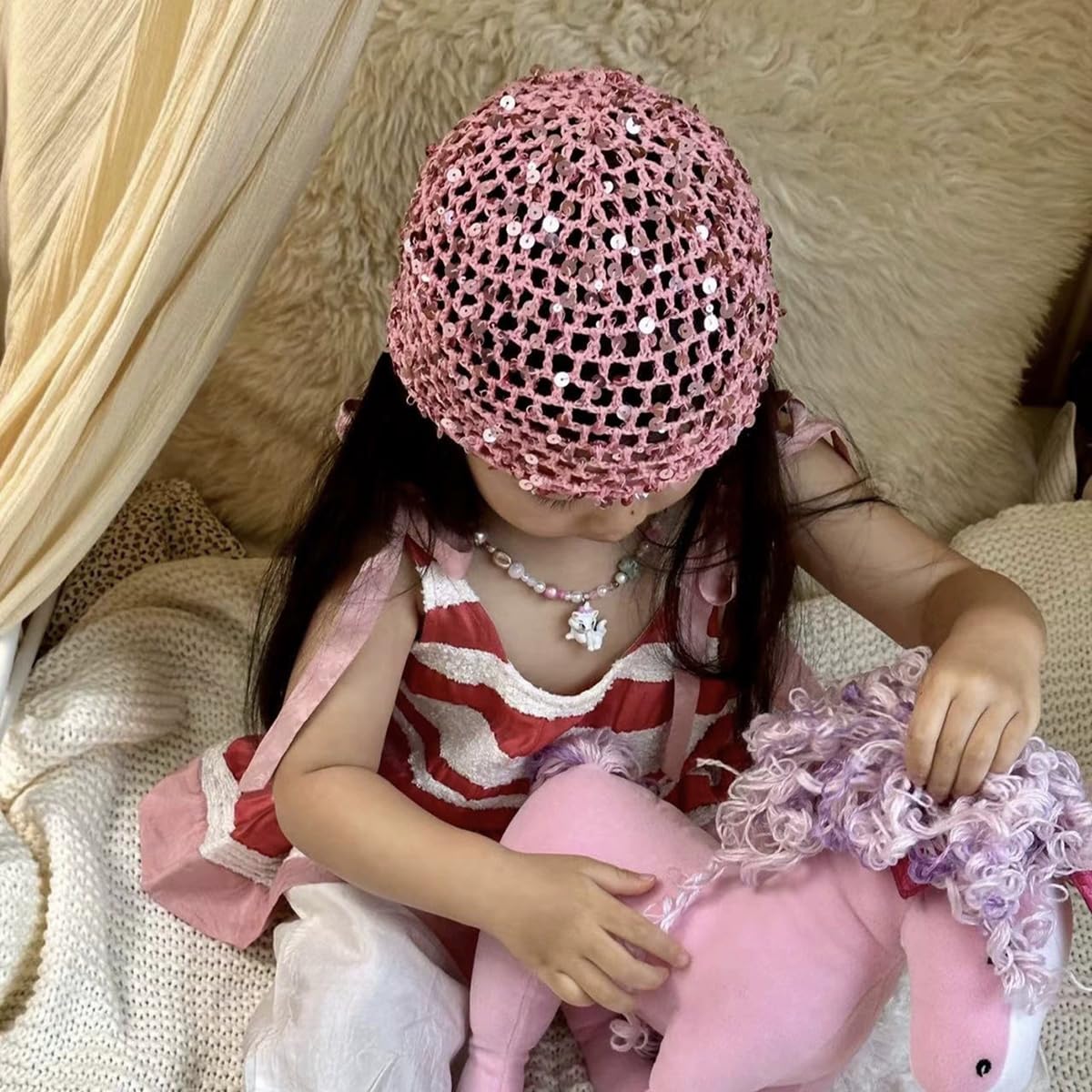 Bonnet tricoté à la main pour femme - Filet à cheveux en maille avec paillettes - Filet à cheveux tricoté - Paillettes - Filet à paillettes - Bonnet tendance - Bonnet en tricot doux